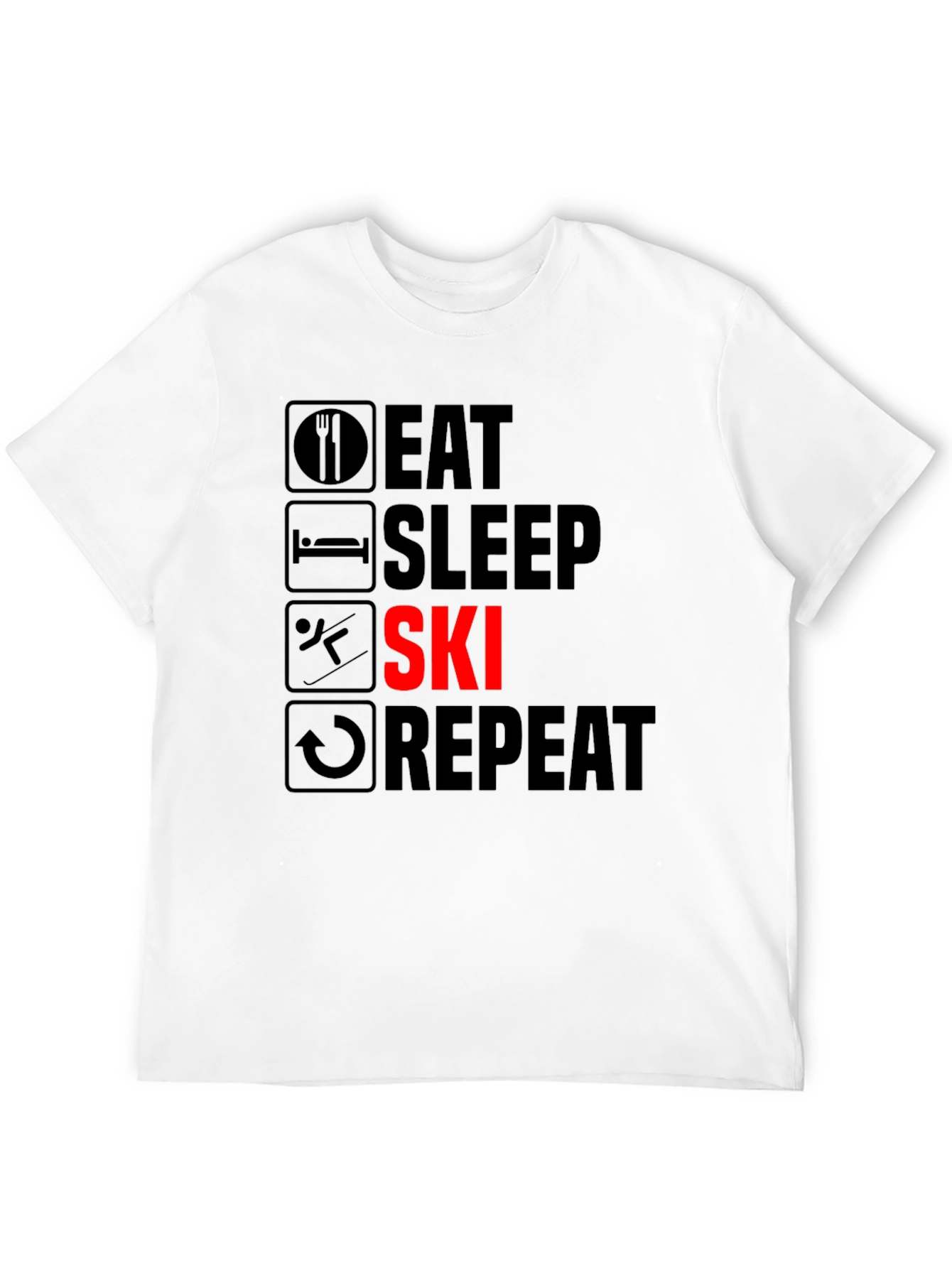 Eat Sleep Ski Repeat T-Shirt - Black Graphic Tee