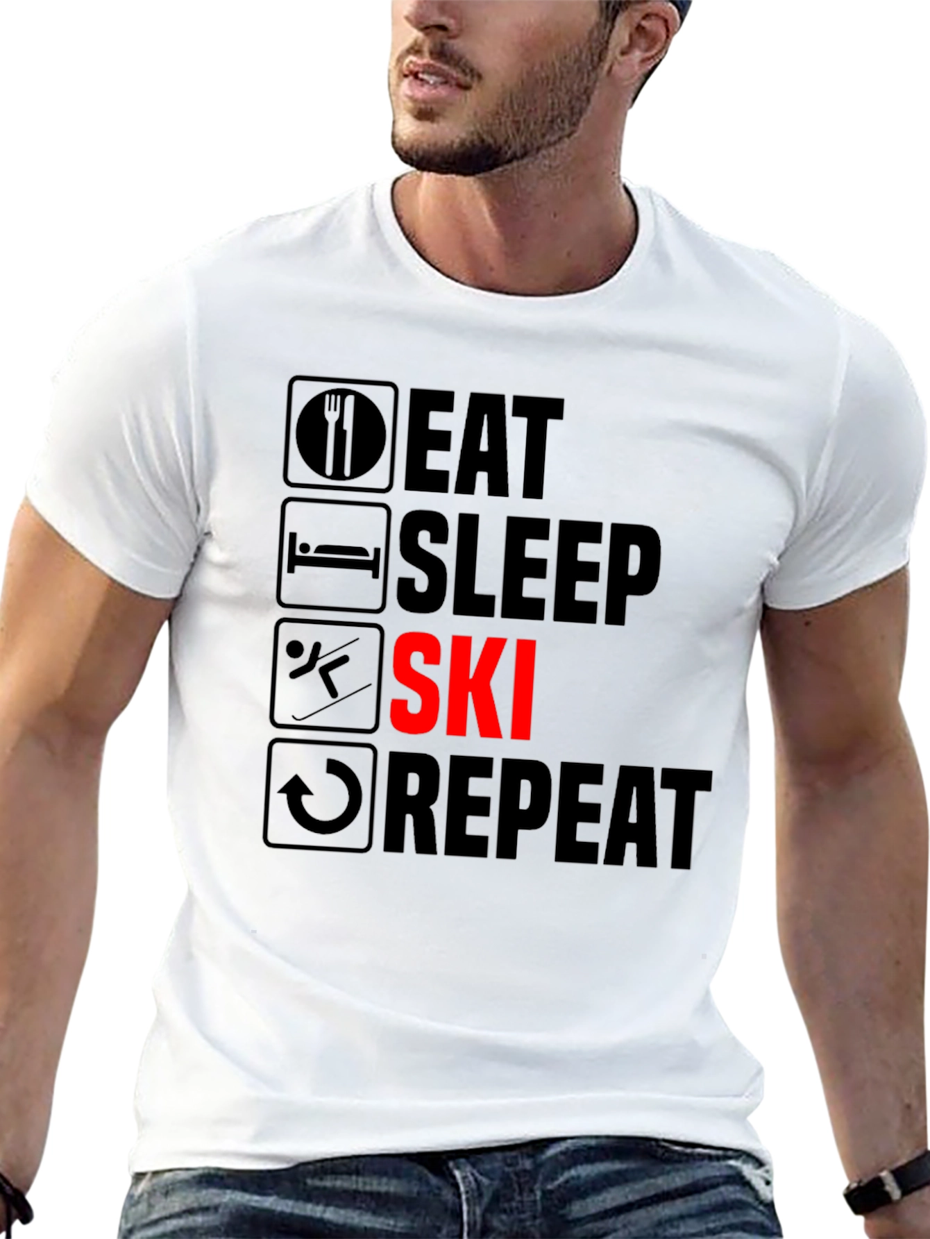 Eat Sleep Ski Repeat T-Shirt - Black Graphic Tee