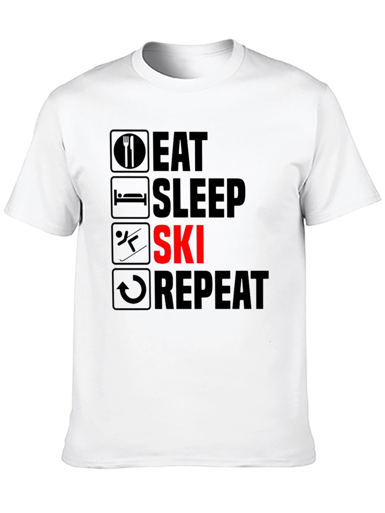 Eat Sleep Ski Repeat T-Shirt - Black Graphic Tee