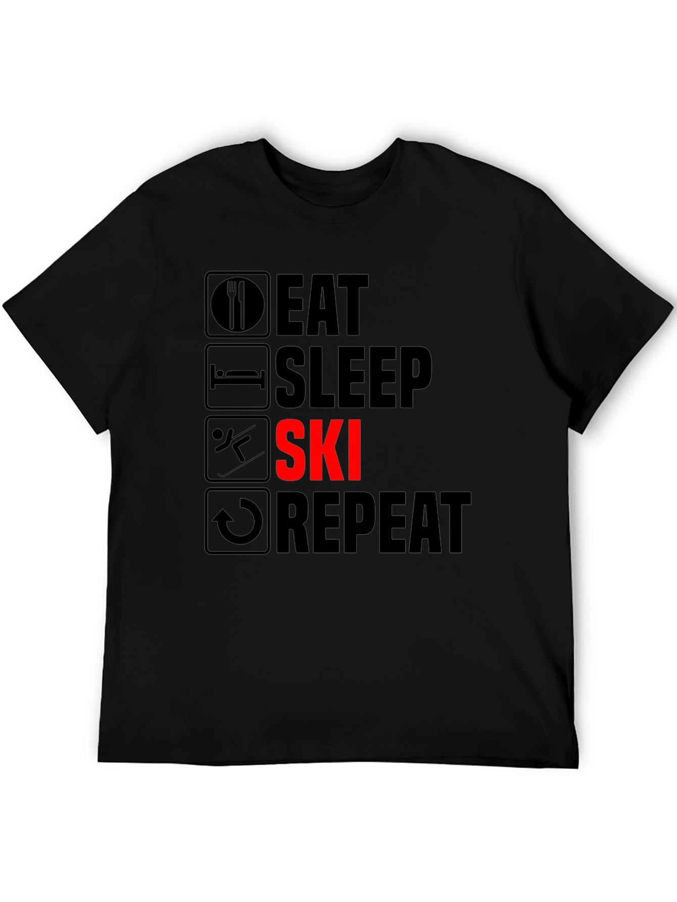 Eat Sleep Ski Repeat T-Shirt - Black Graphic Tee
