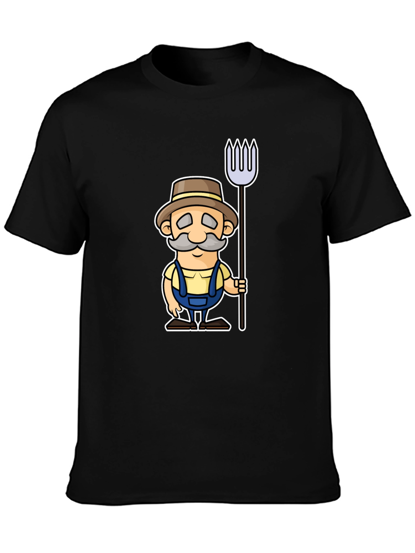 Cartoon Farmer Graphic Black T-Shirt