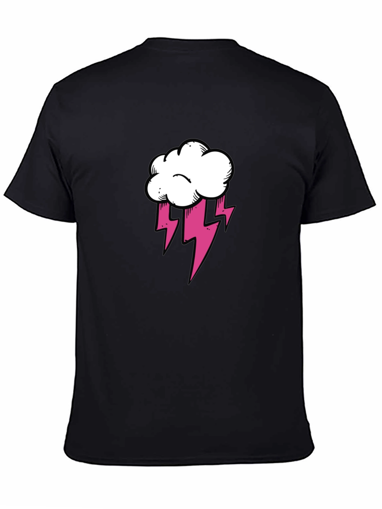 Black T-Shirt with Cloud and Lightning Graphic