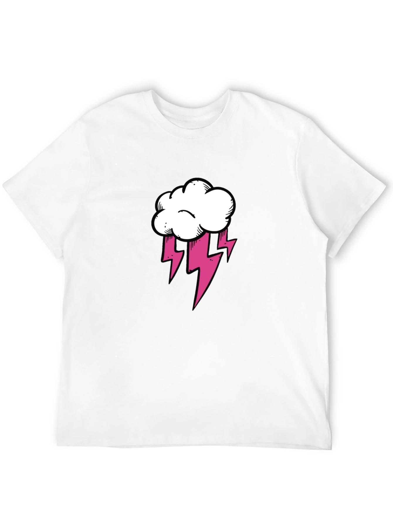 Black T-Shirt with Cloud and Lightning Graphic