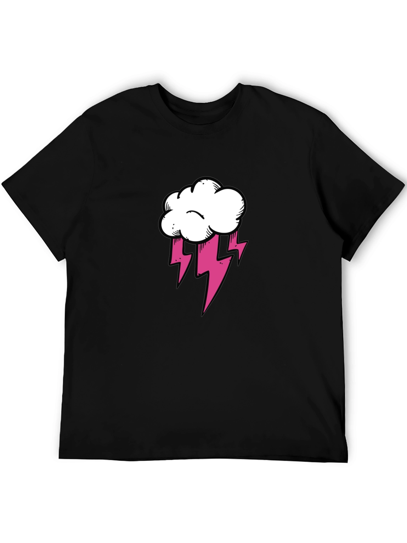 Black T-Shirt with Cloud and Lightning Graphic
