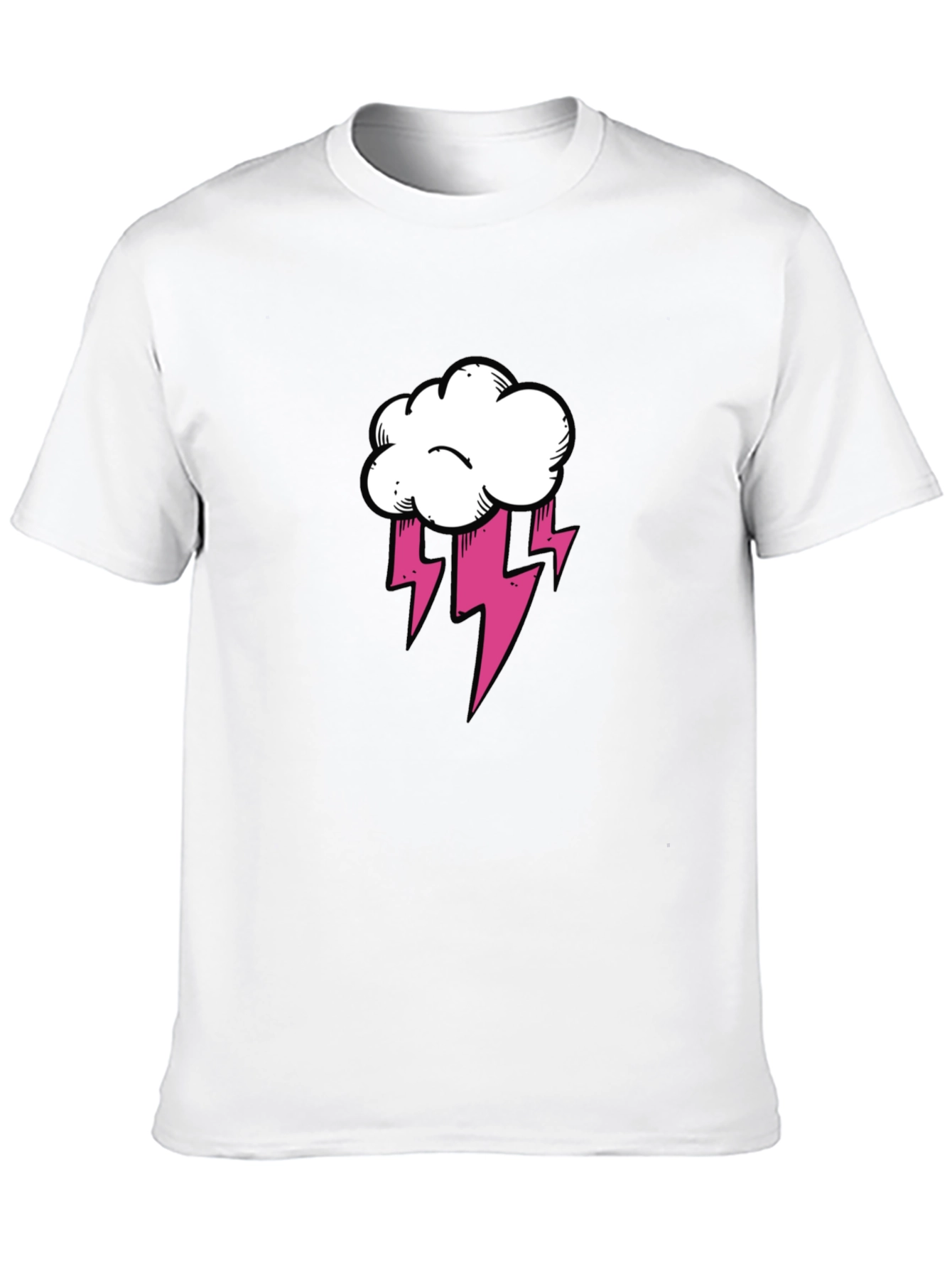 Black T-Shirt with Cloud and Lightning Graphic