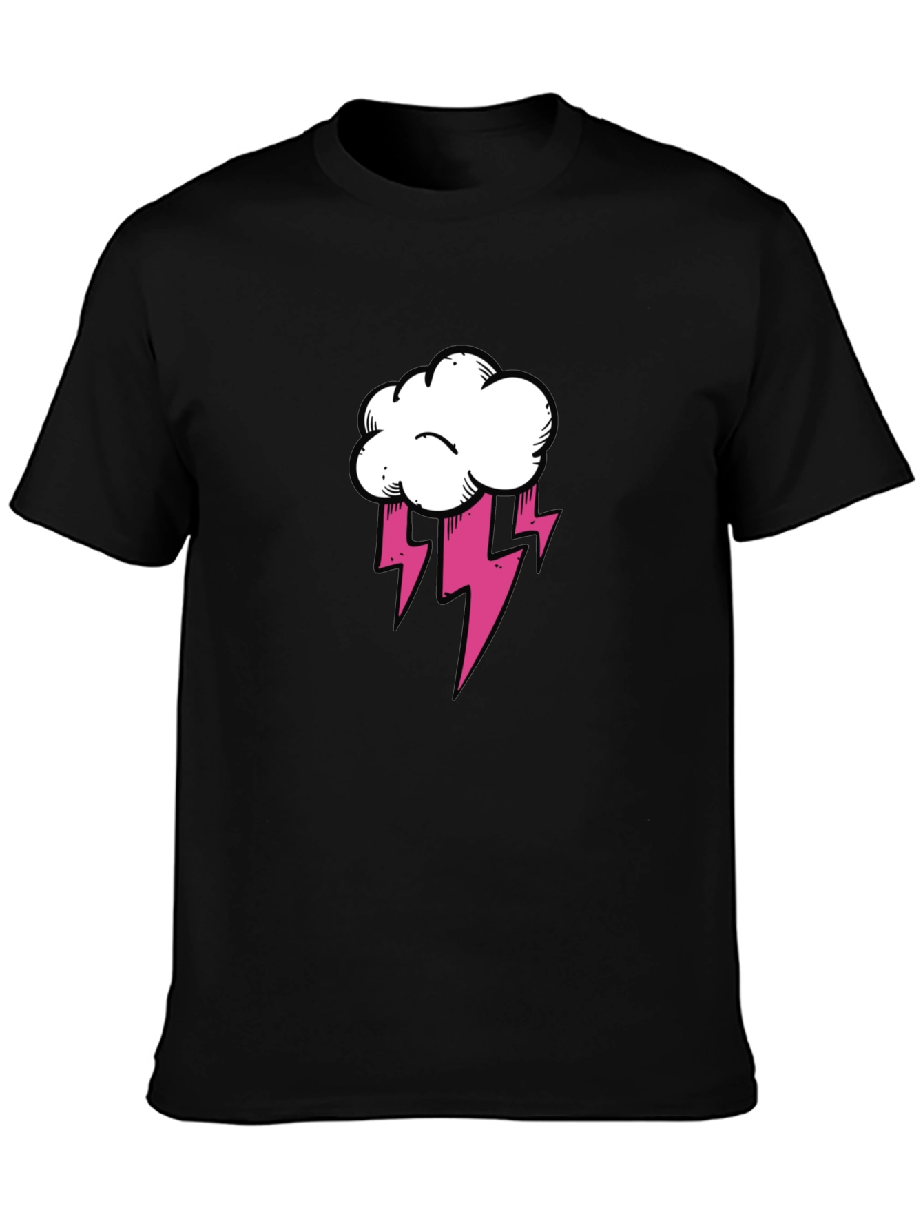 Black T-Shirt with Cloud and Lightning Graphic