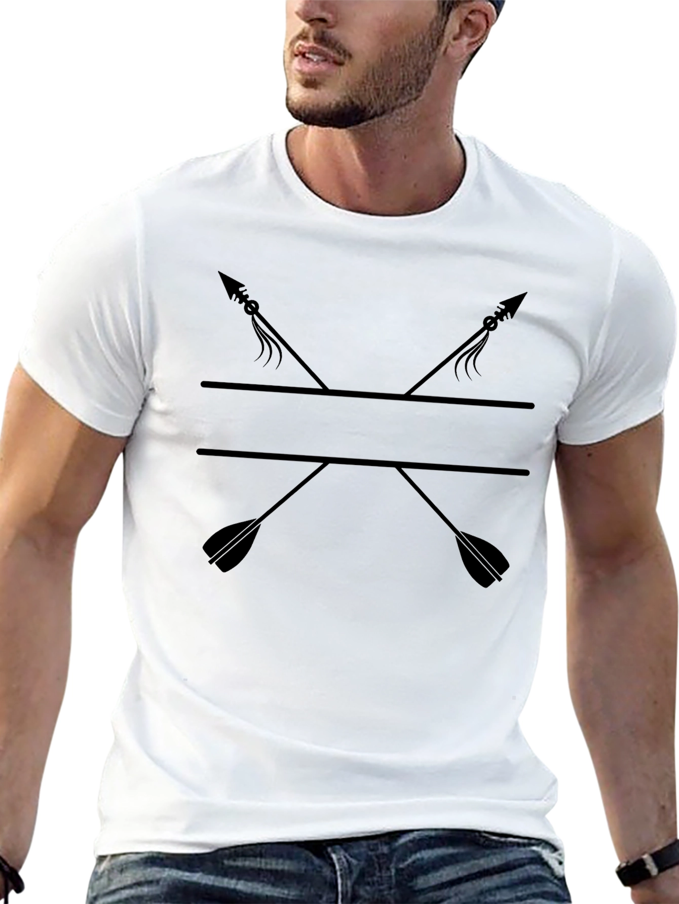 Mens Black T-Shirt with Crossed Arrows Graphic