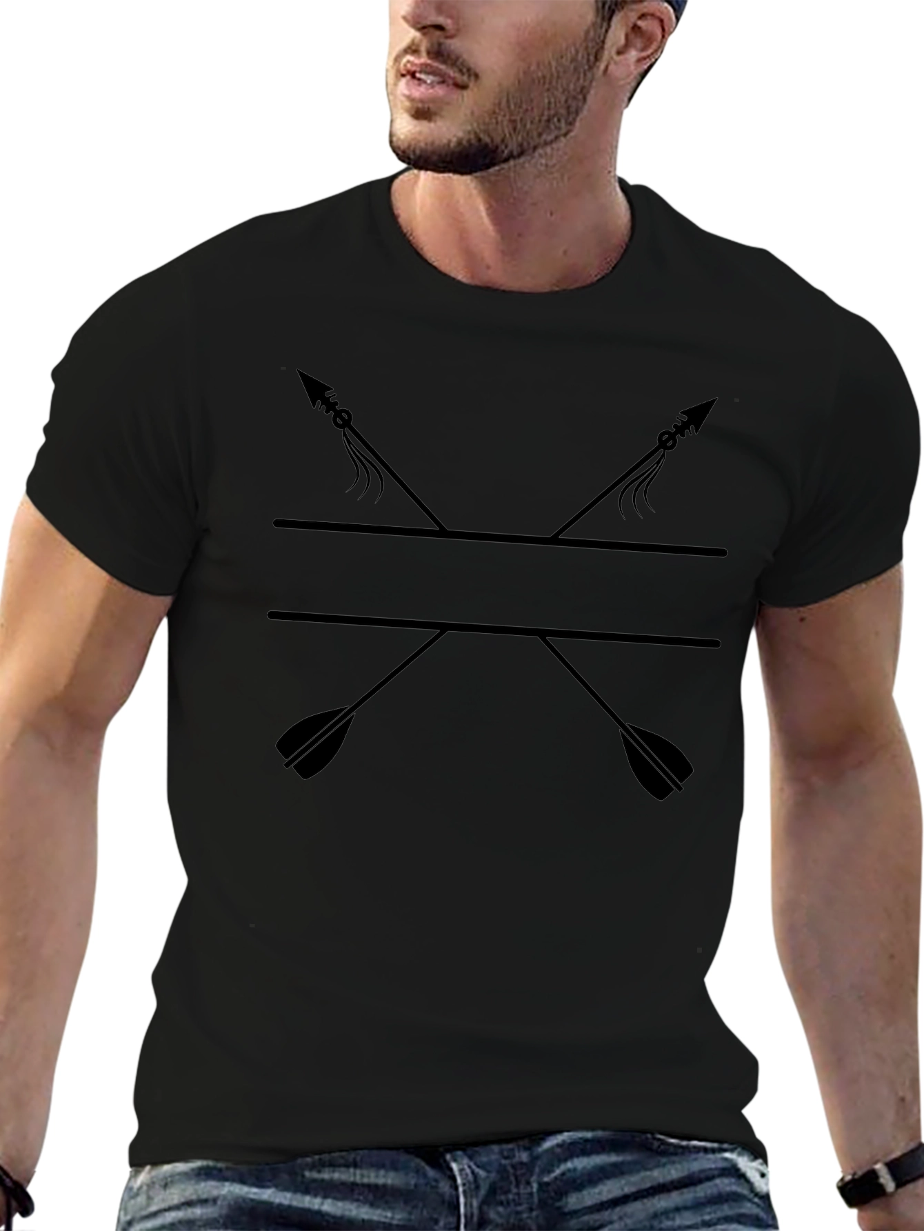 Mens Black T-Shirt with Crossed Arrows Graphic