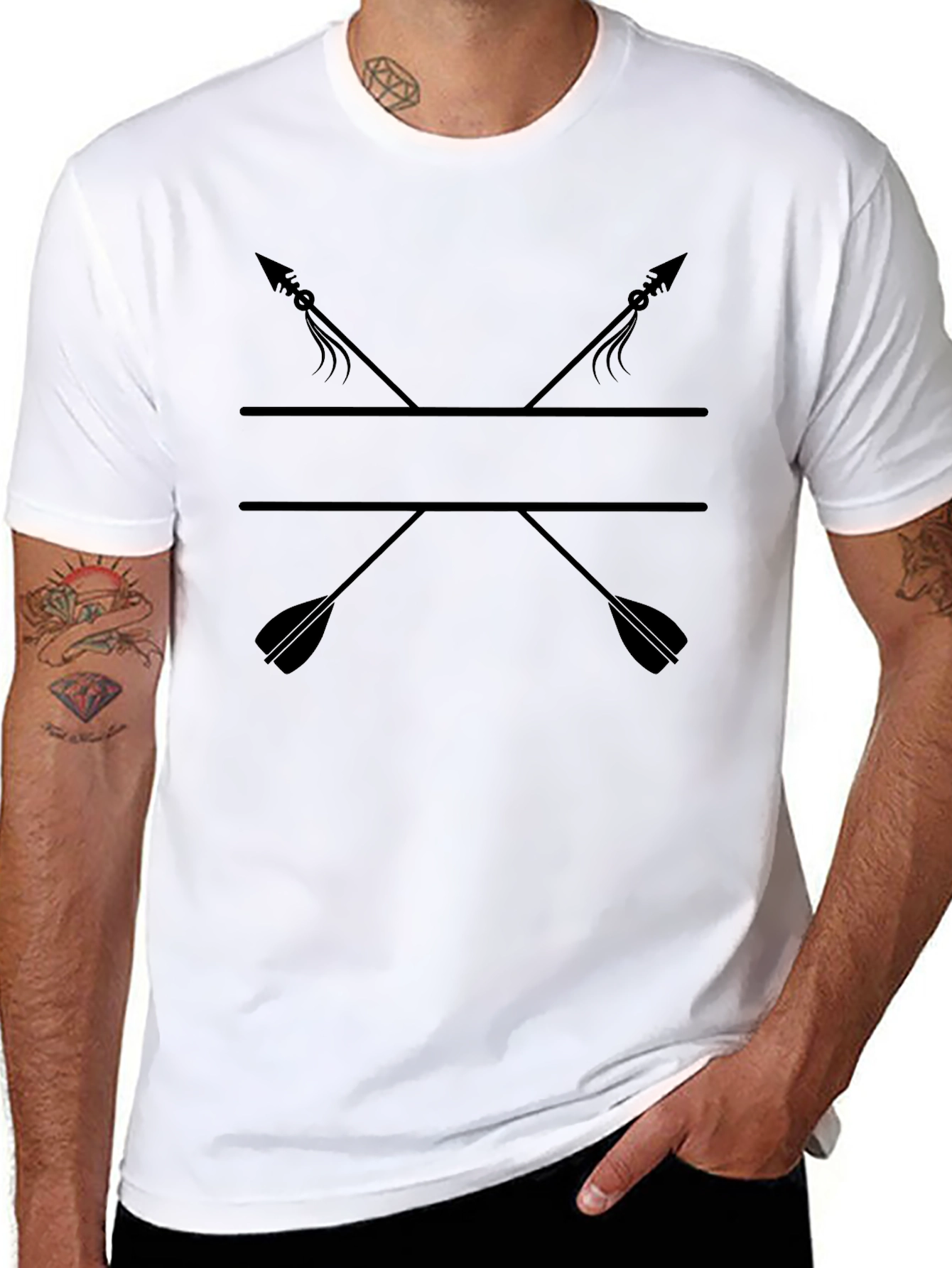 Mens Black T-Shirt with Crossed Arrows Graphic