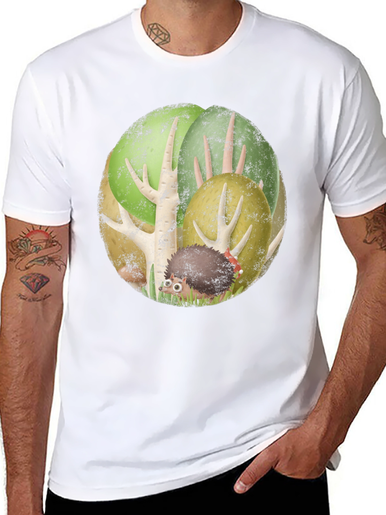 Whimsical Hedgehog Forest Graphic Tee
