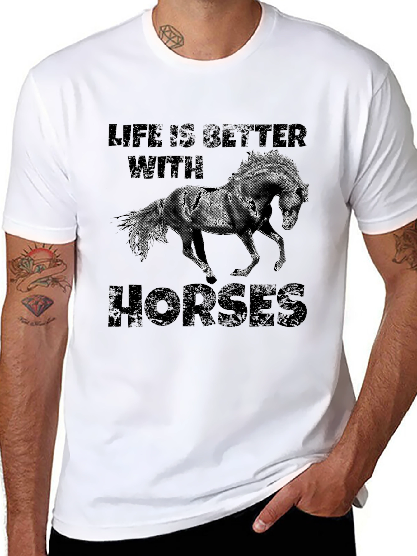 Life Is Better With Horses Black T-Shirt