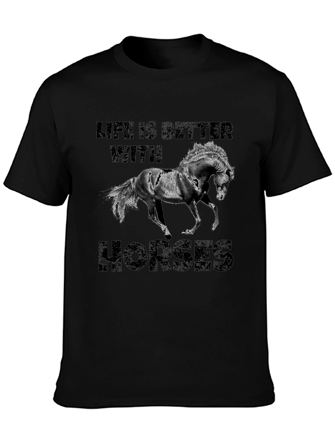 Life Is Better With Horses Black T-Shirt