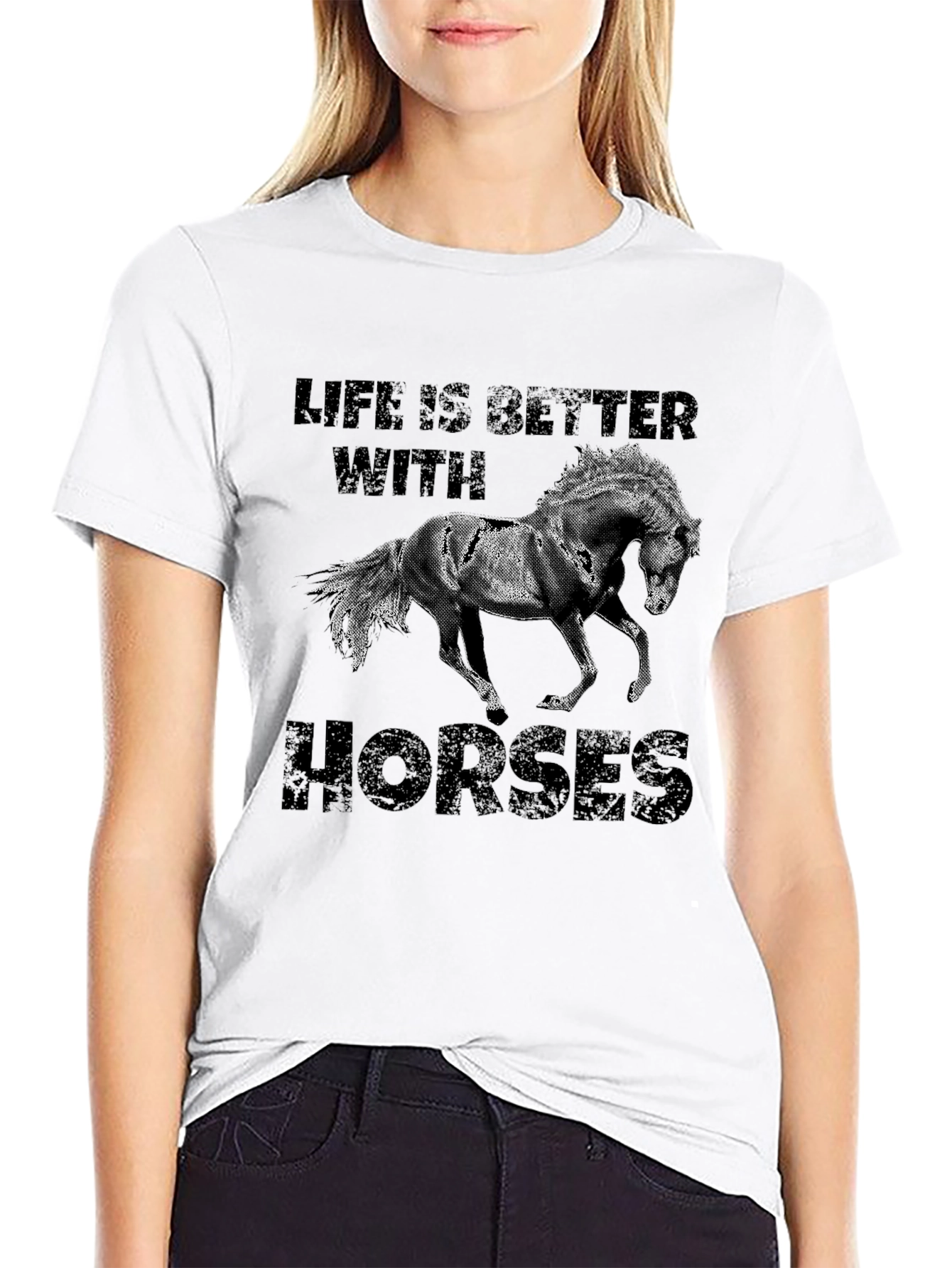 Life Is Better With Horses Black T-Shirt
