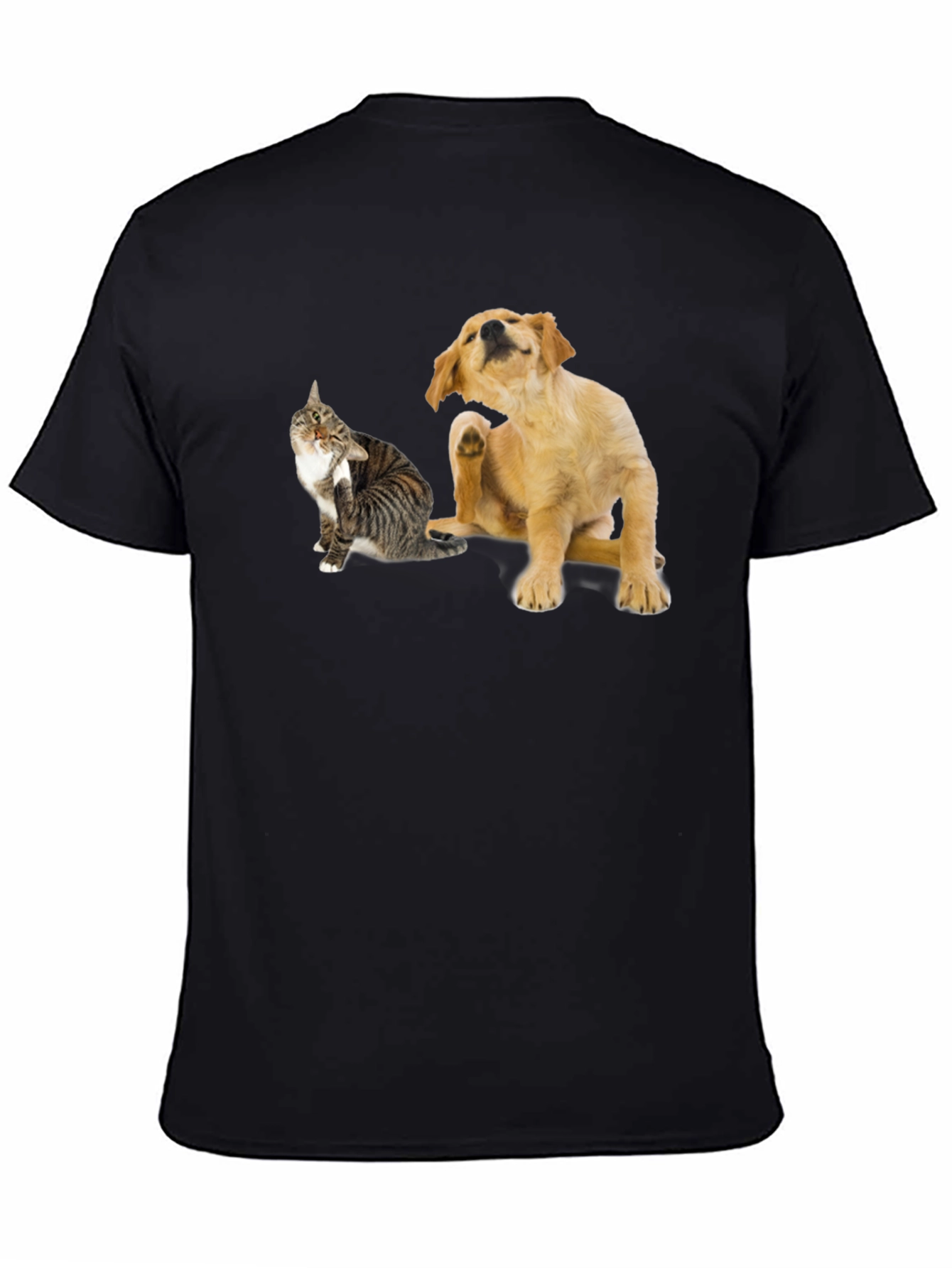 Dog & Cat Scratching Black T-Shirt