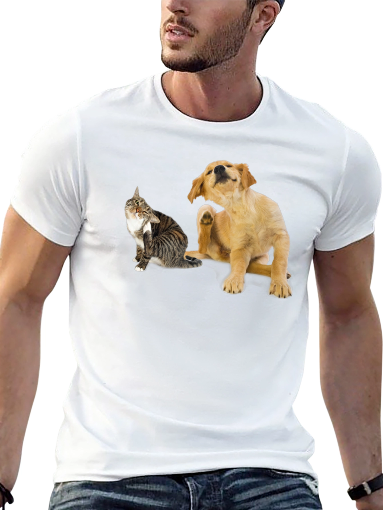Dog & Cat Scratching Black T-Shirt