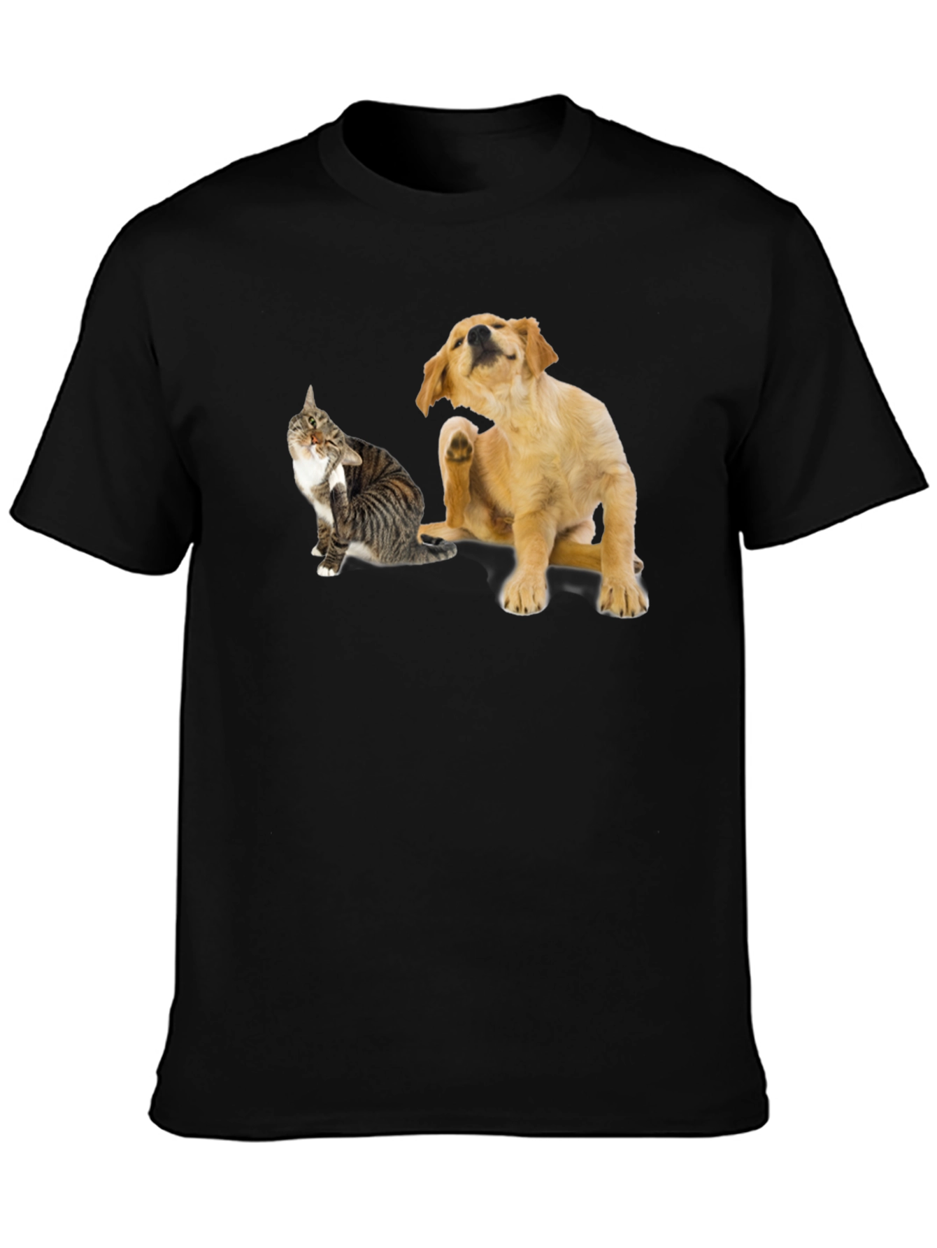 Dog & Cat Scratching Black T-Shirt