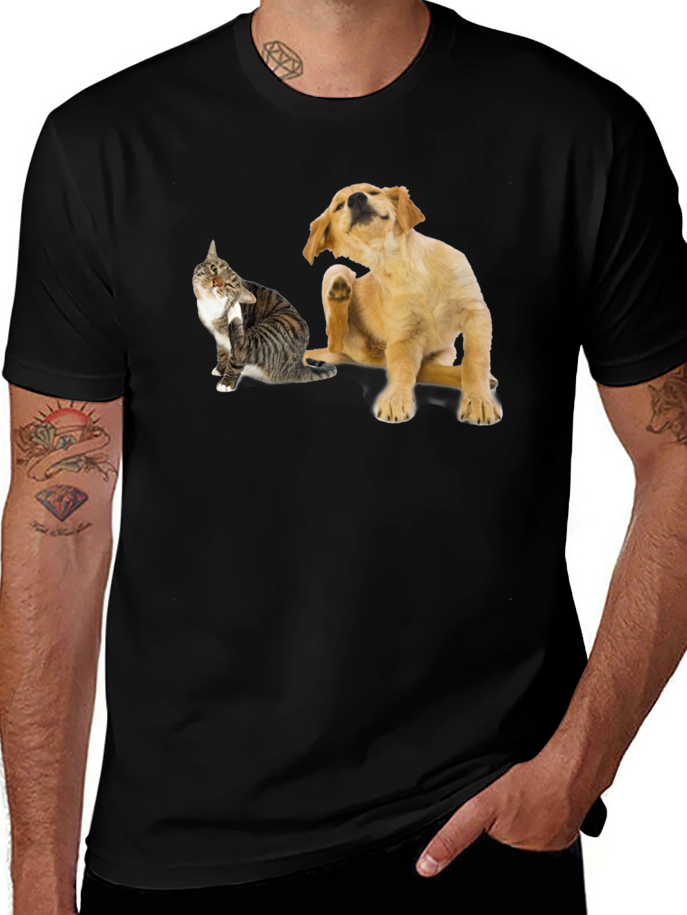 Dog & Cat Scratching Black T-Shirt