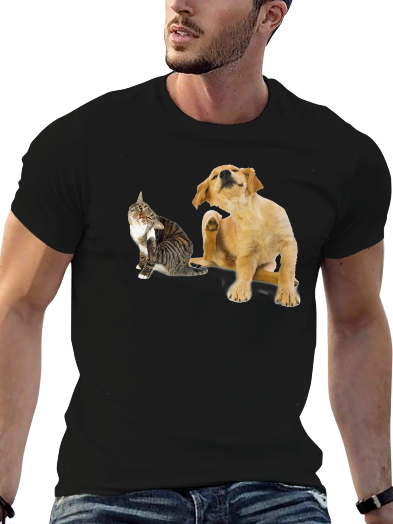 Dog & Cat Scratching Black T-Shirt