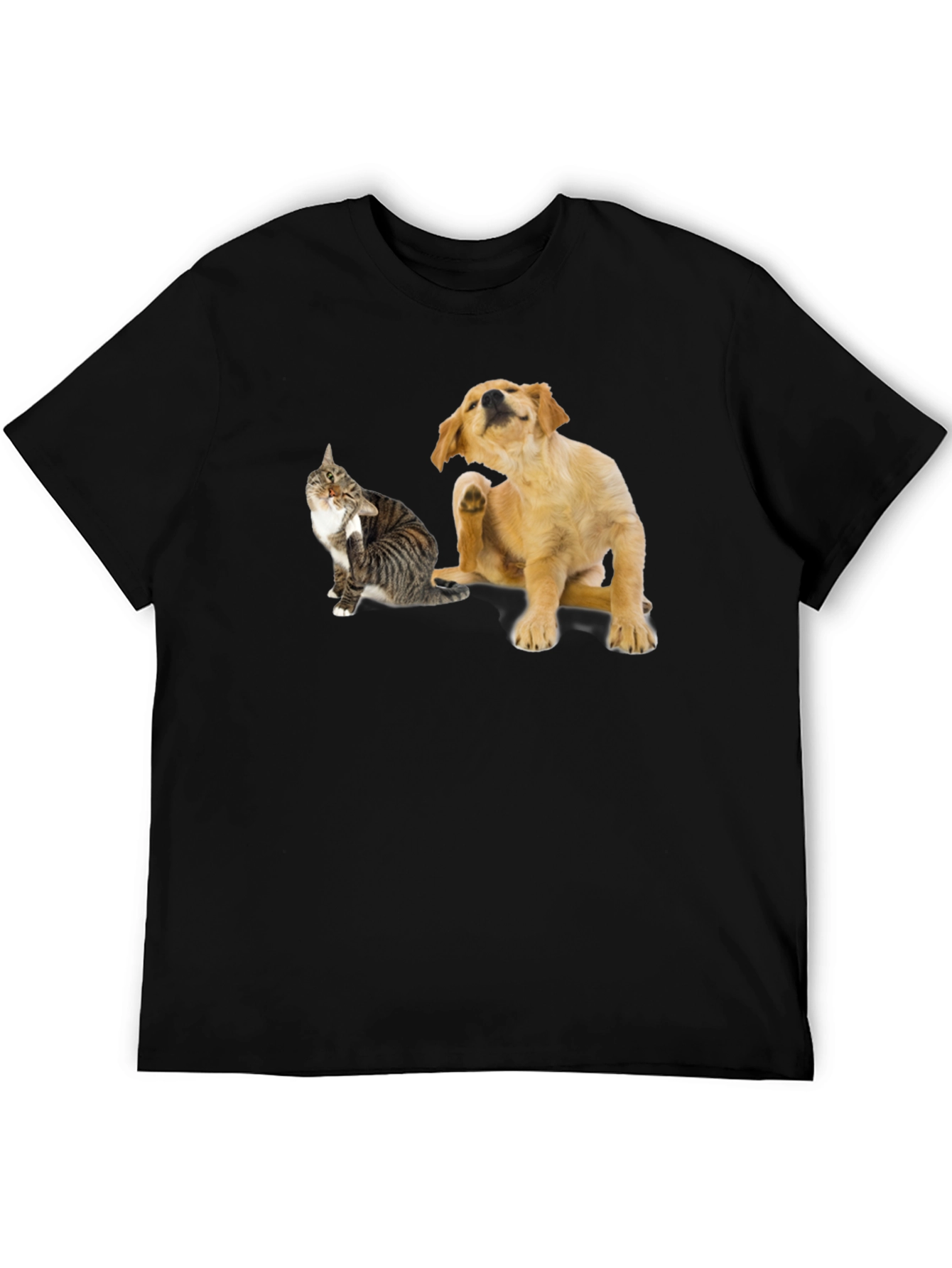 Dog & Cat Scratching Black T-Shirt