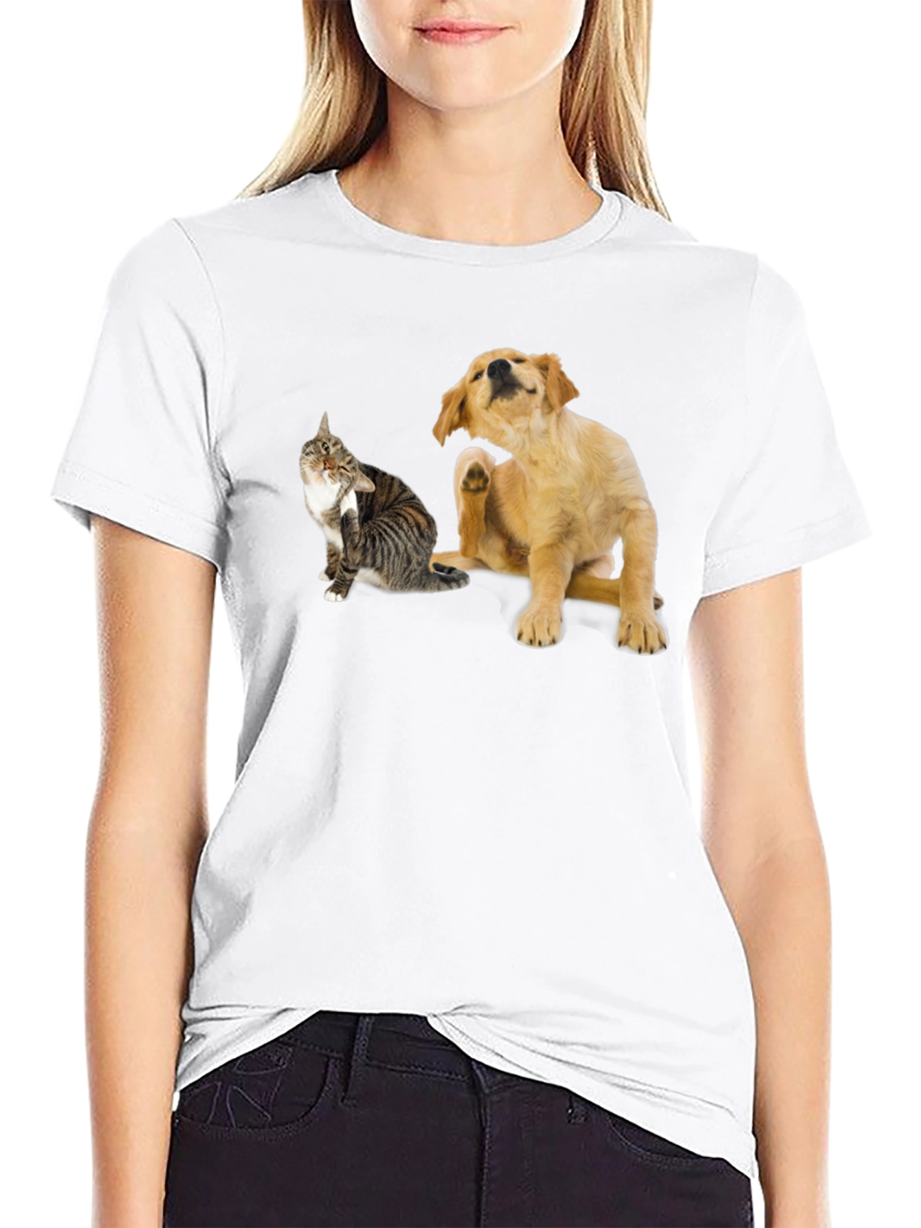 Dog & Cat Scratching Black T-Shirt
