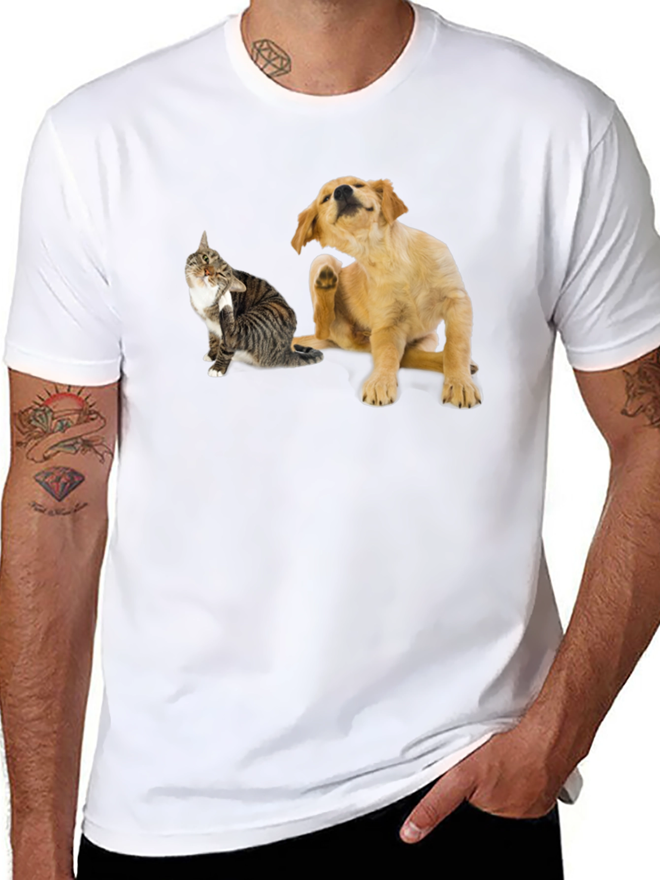 Dog & Cat Scratching Black T-Shirt