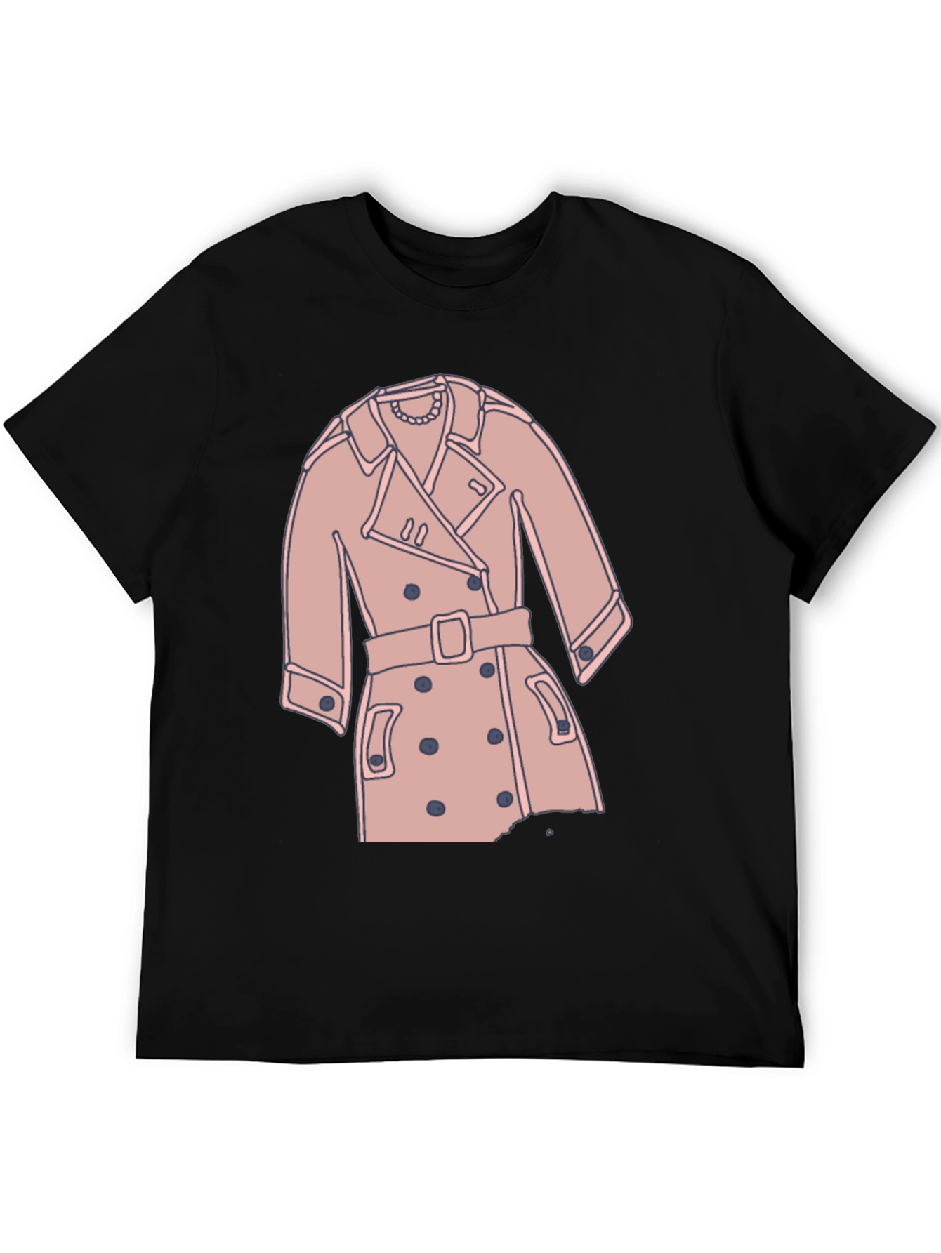Stylish Trench Coat Graphic Tee - Casual Black T-Shirt