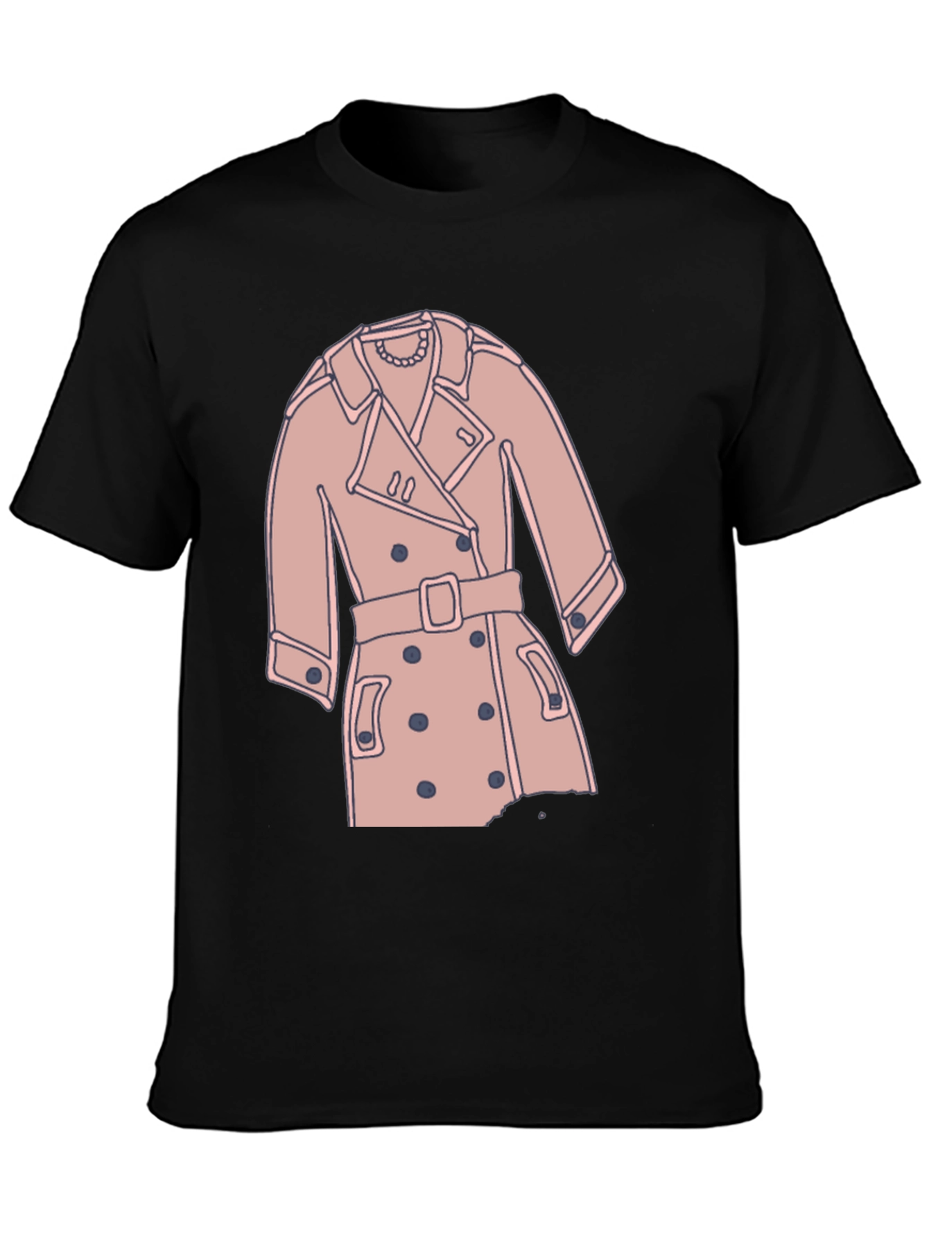 Stylish Trench Coat Graphic Tee - Casual Black T-Shirt