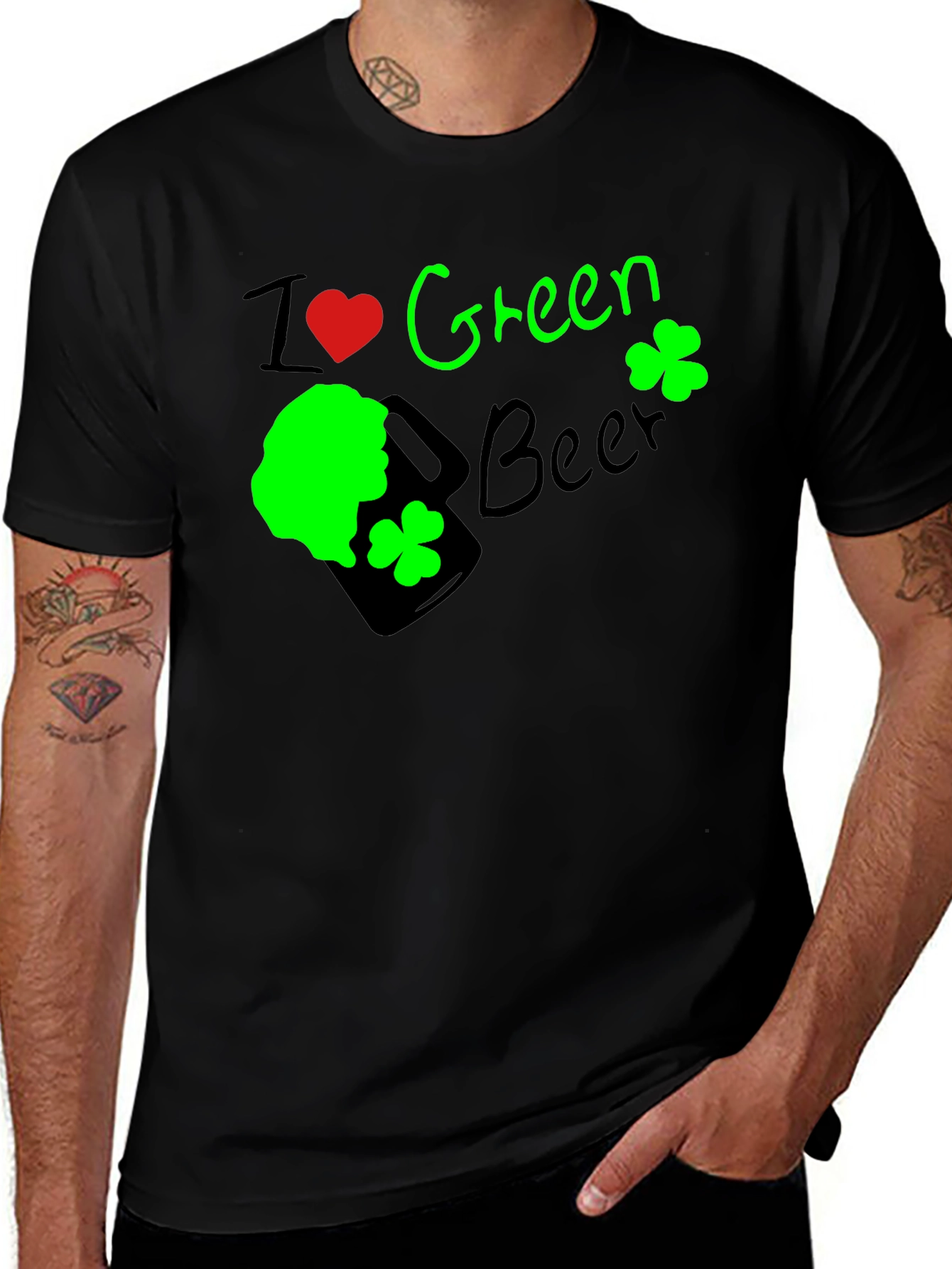 I Heart Green Beer St. Patricks Day Black T-Shirt