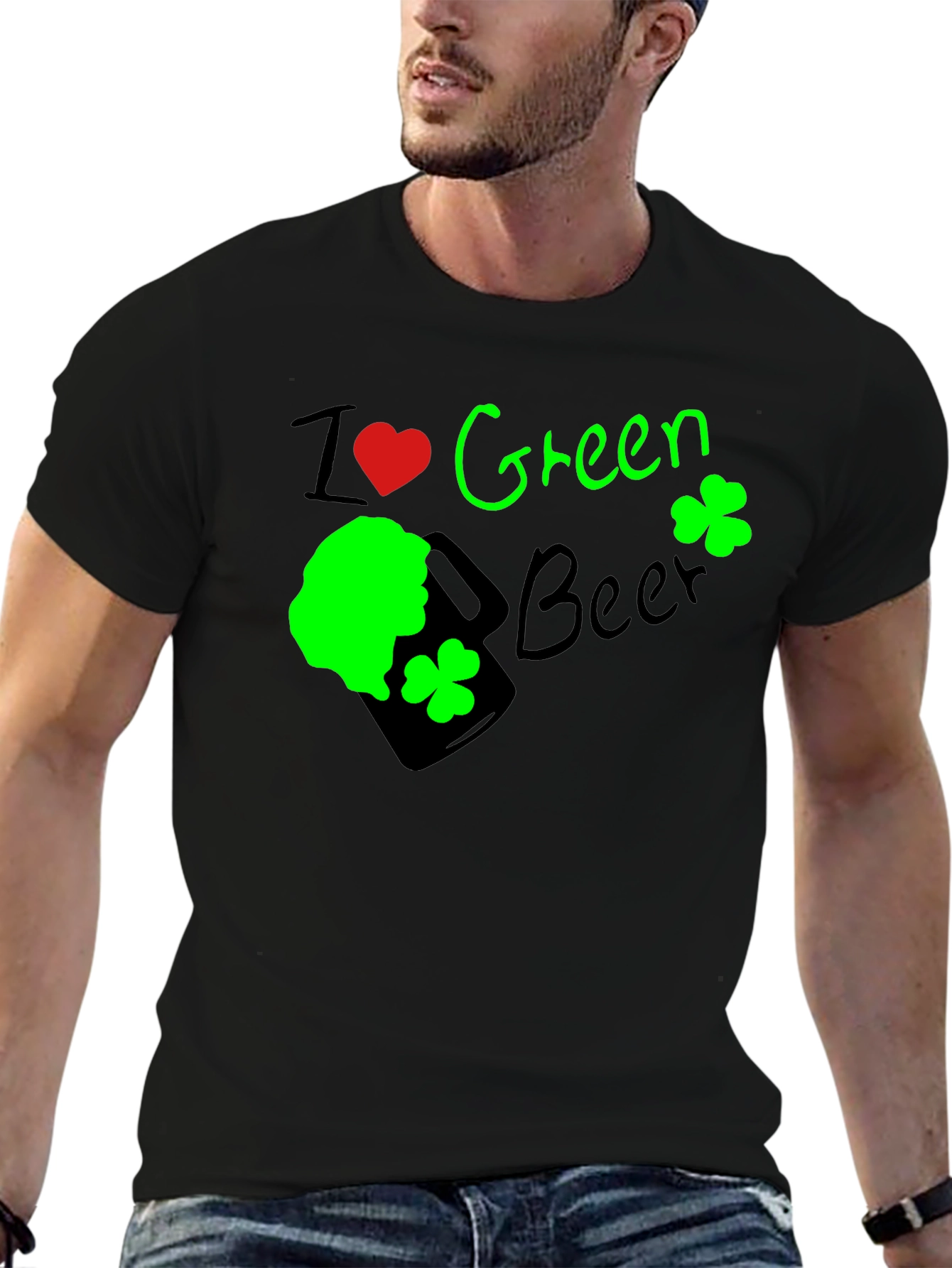 I Heart Green Beer St. Patricks Day Black T-Shirt