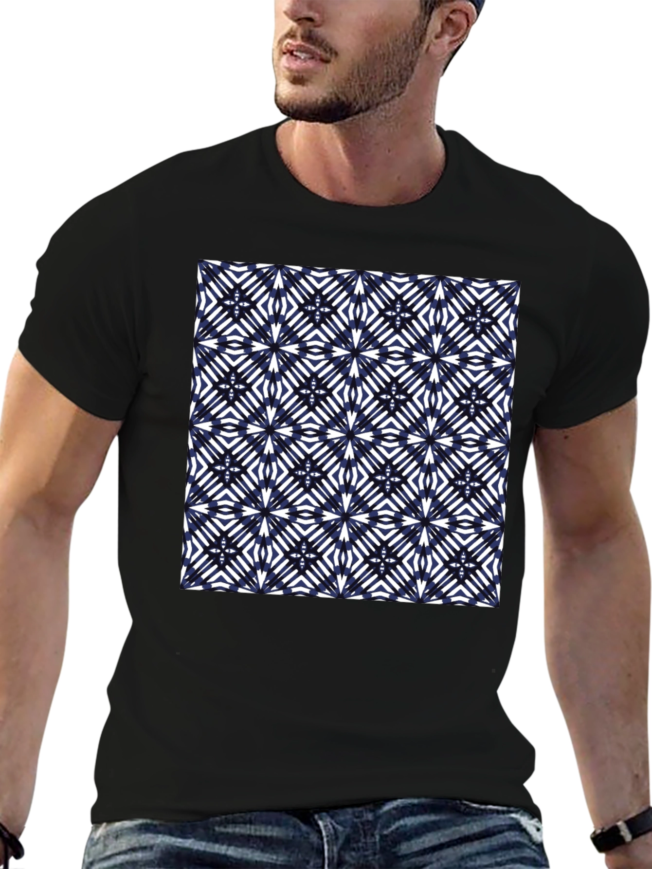 Abstract Geometric Pattern Tee - Black