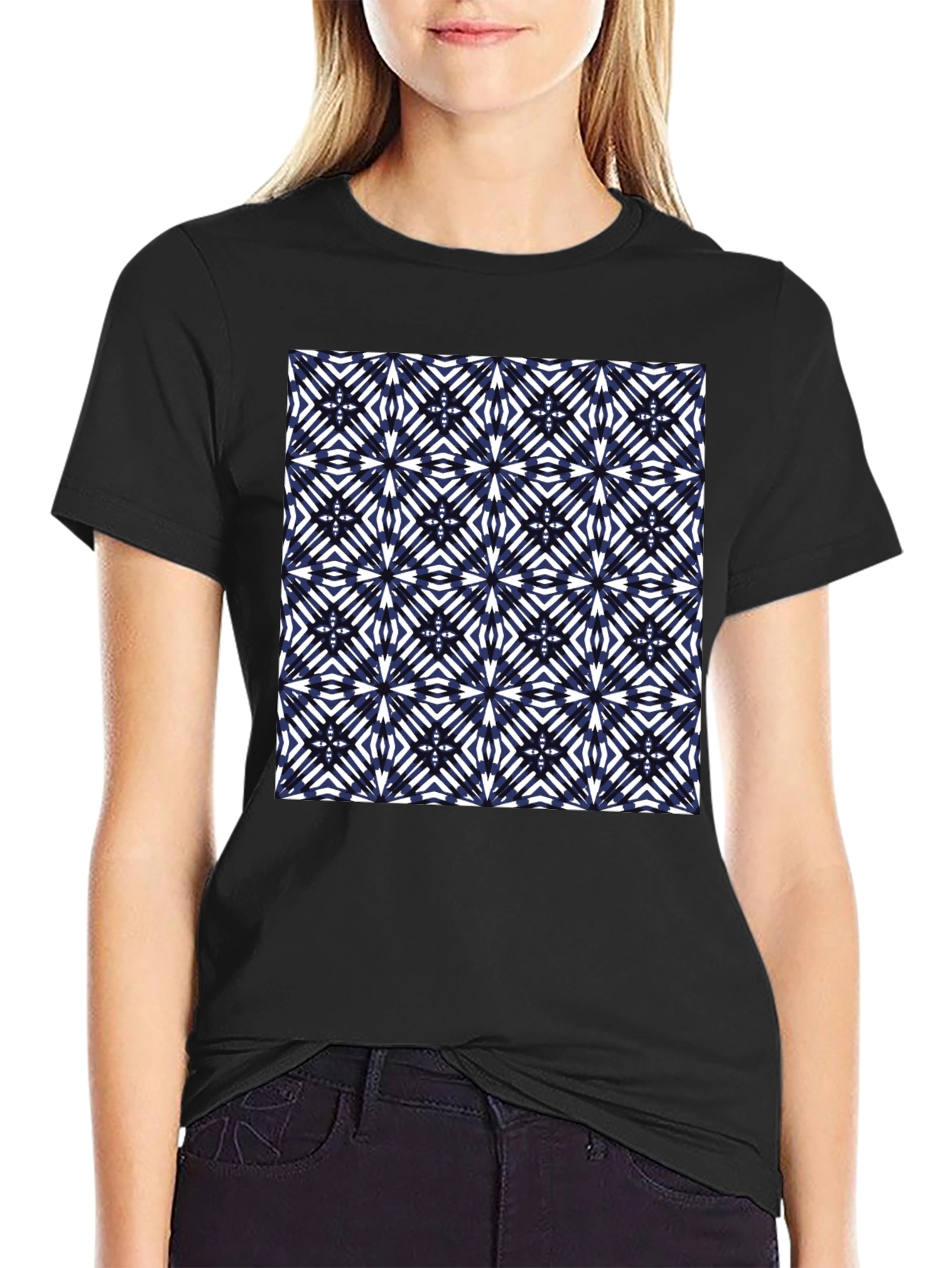 Abstract Geometric Pattern Tee - Black