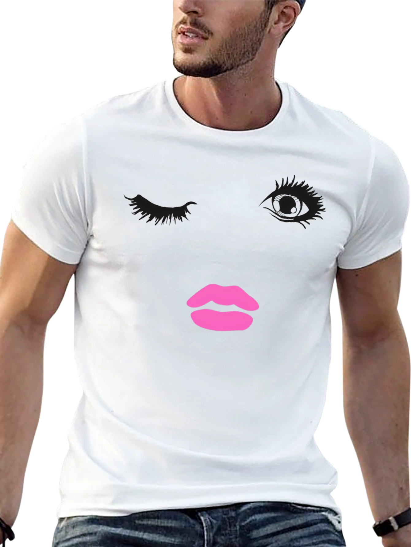 Abstract Face Graphic Tee - Trendy Black T-Shirt
