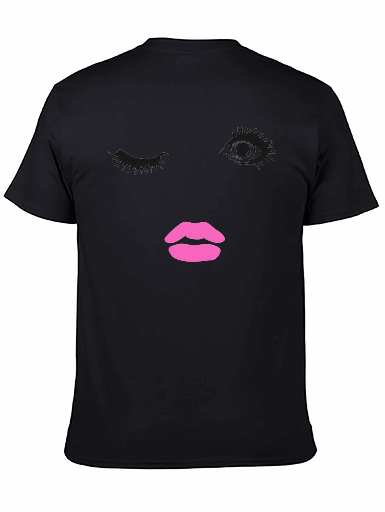 Abstract Face Graphic Tee - Trendy Black T-Shirt
