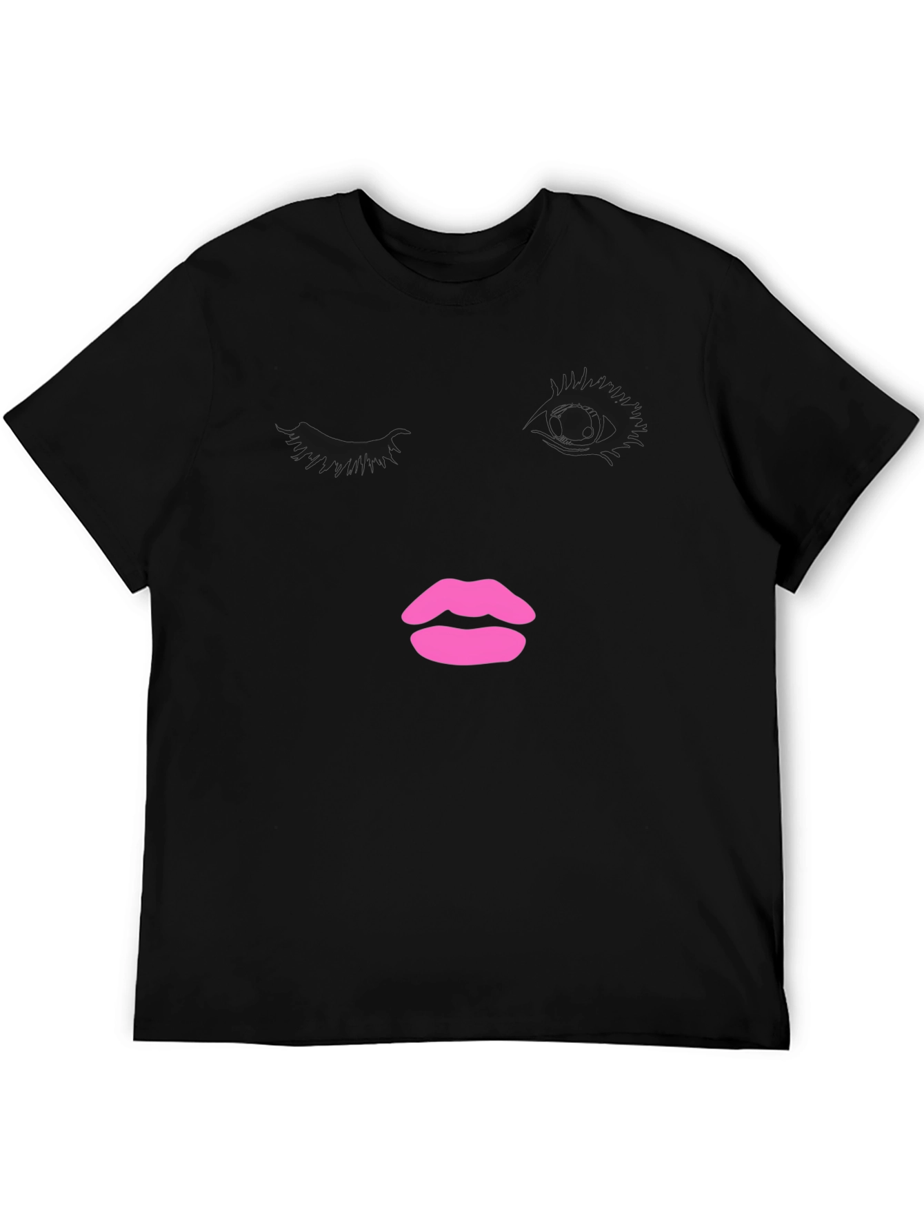 Abstract Face Graphic Tee - Trendy Black T-Shirt