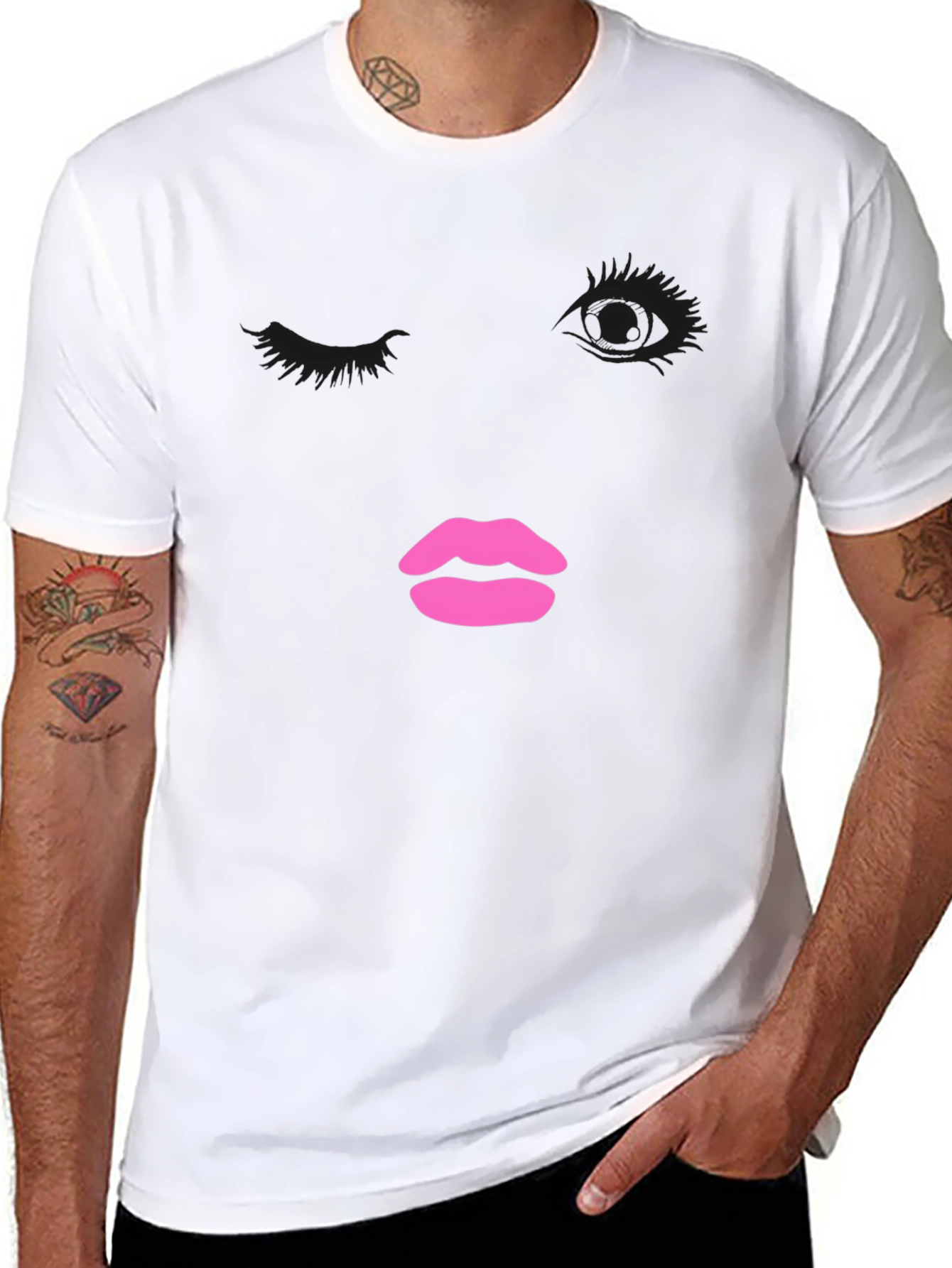 Abstract Face Graphic Tee - Trendy Black T-Shirt