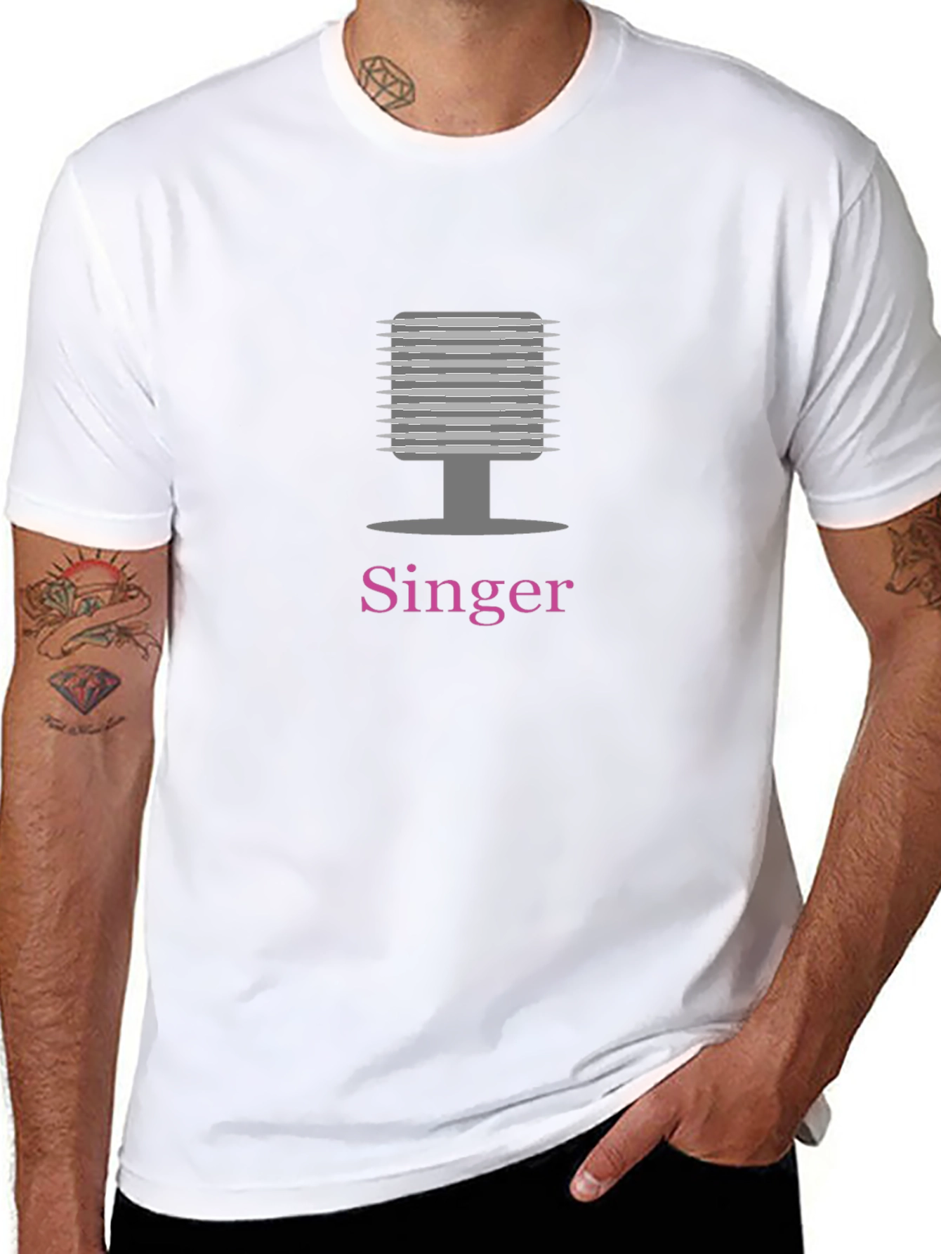 Singer T-Shirt Microphone Graphic Tee Mens Black