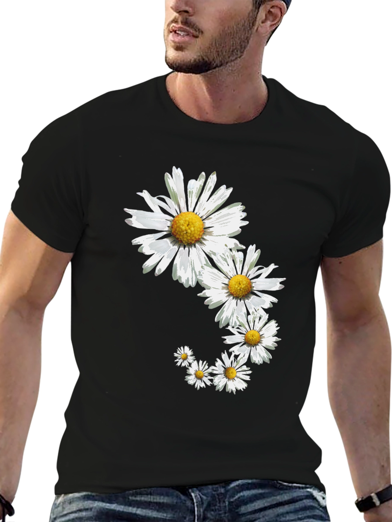 Daisy Chain Graphic Tee - Black Cotton Blend