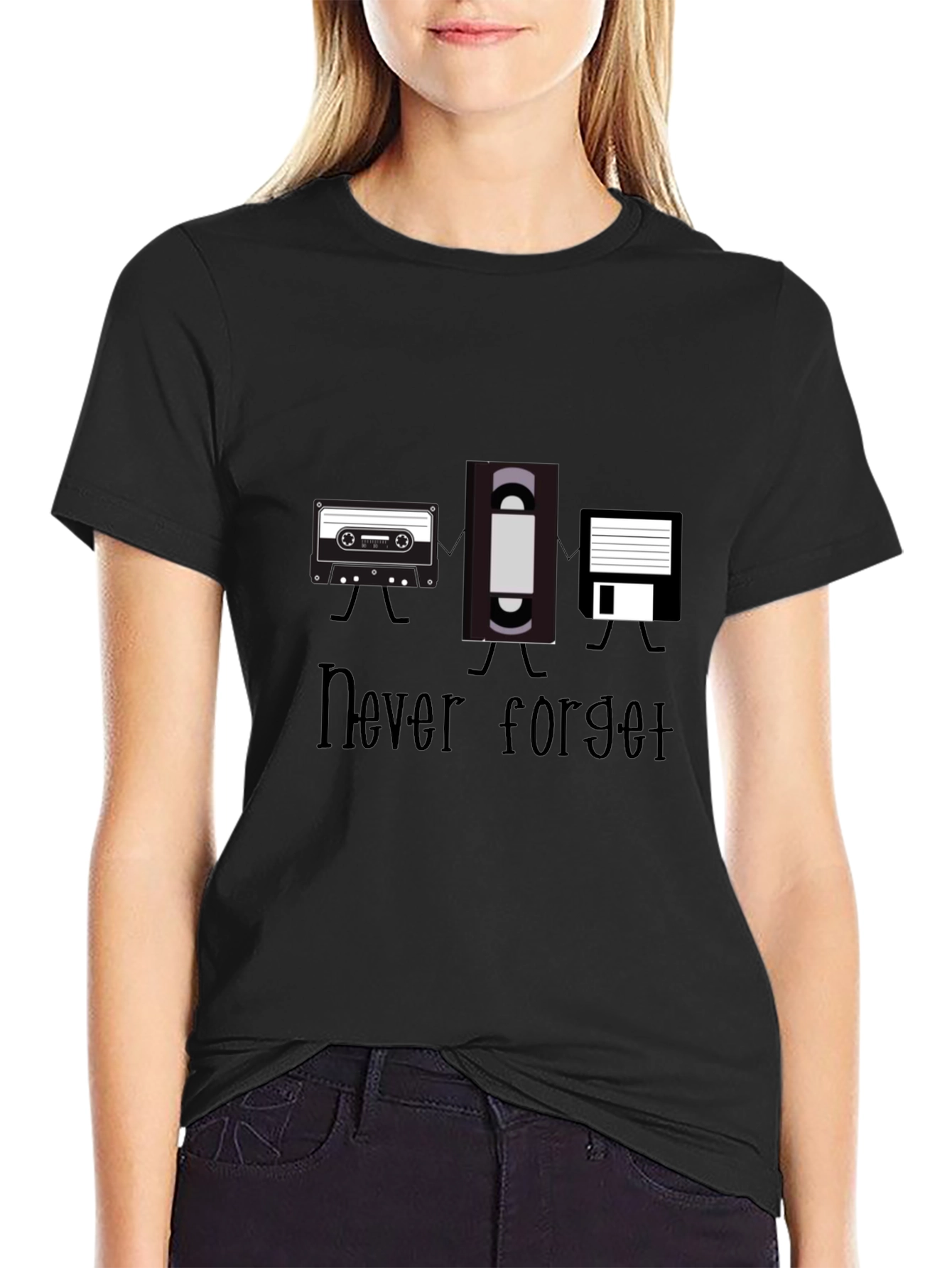 Never Forget Retro Media Black T-Shirt
