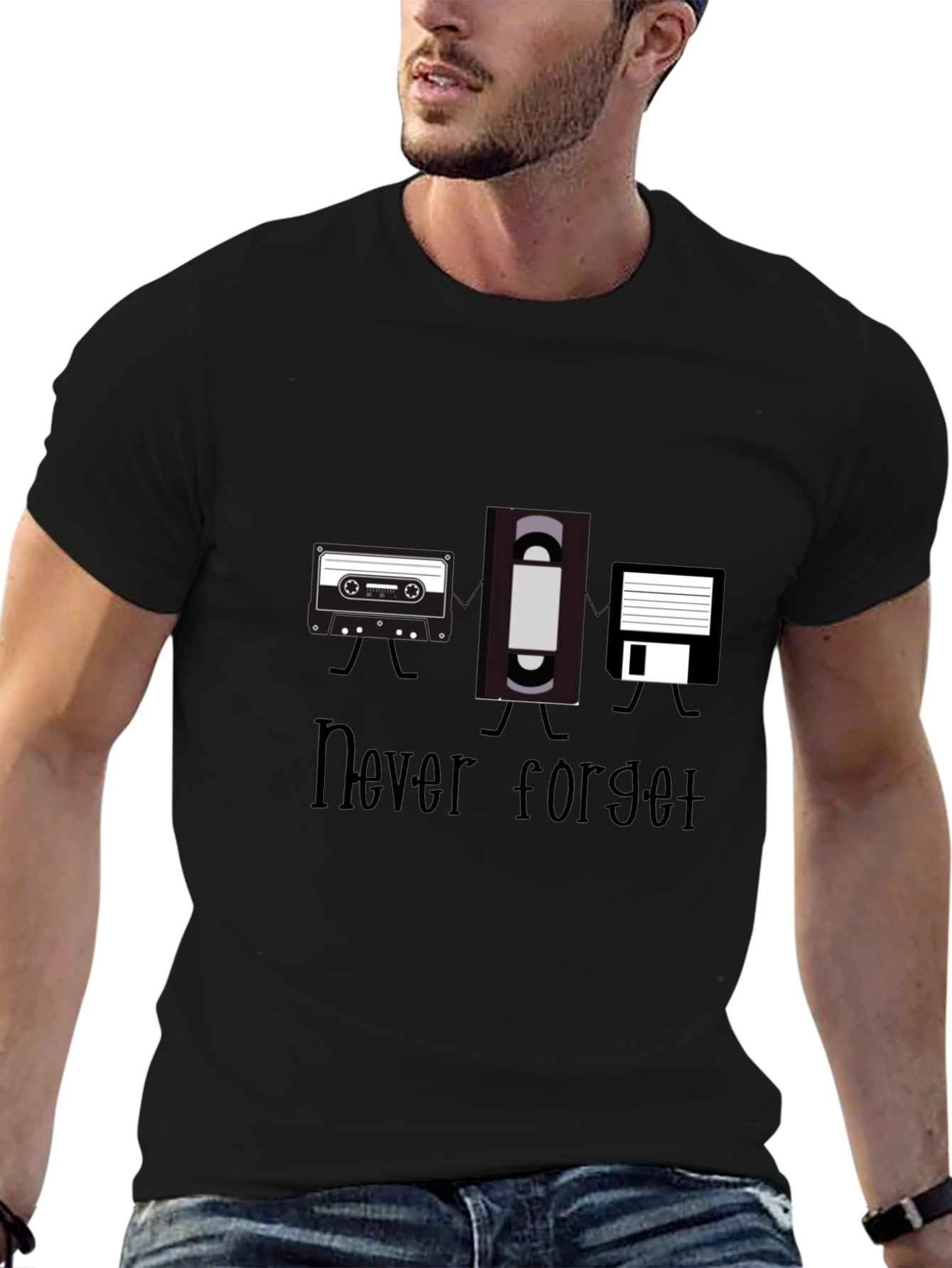 Never Forget Retro Media Black T-Shirt