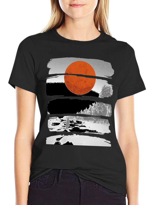 Abstract Sunset Graphic Tee - Modern Black T-Shirt