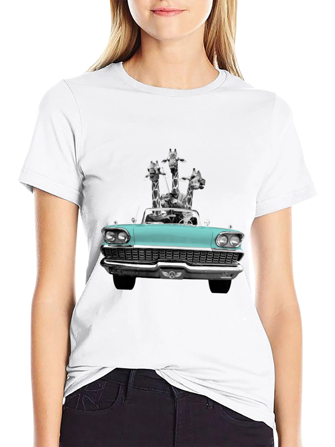 Giraffe Car T-Shirt - Quirky Graphic Tee
