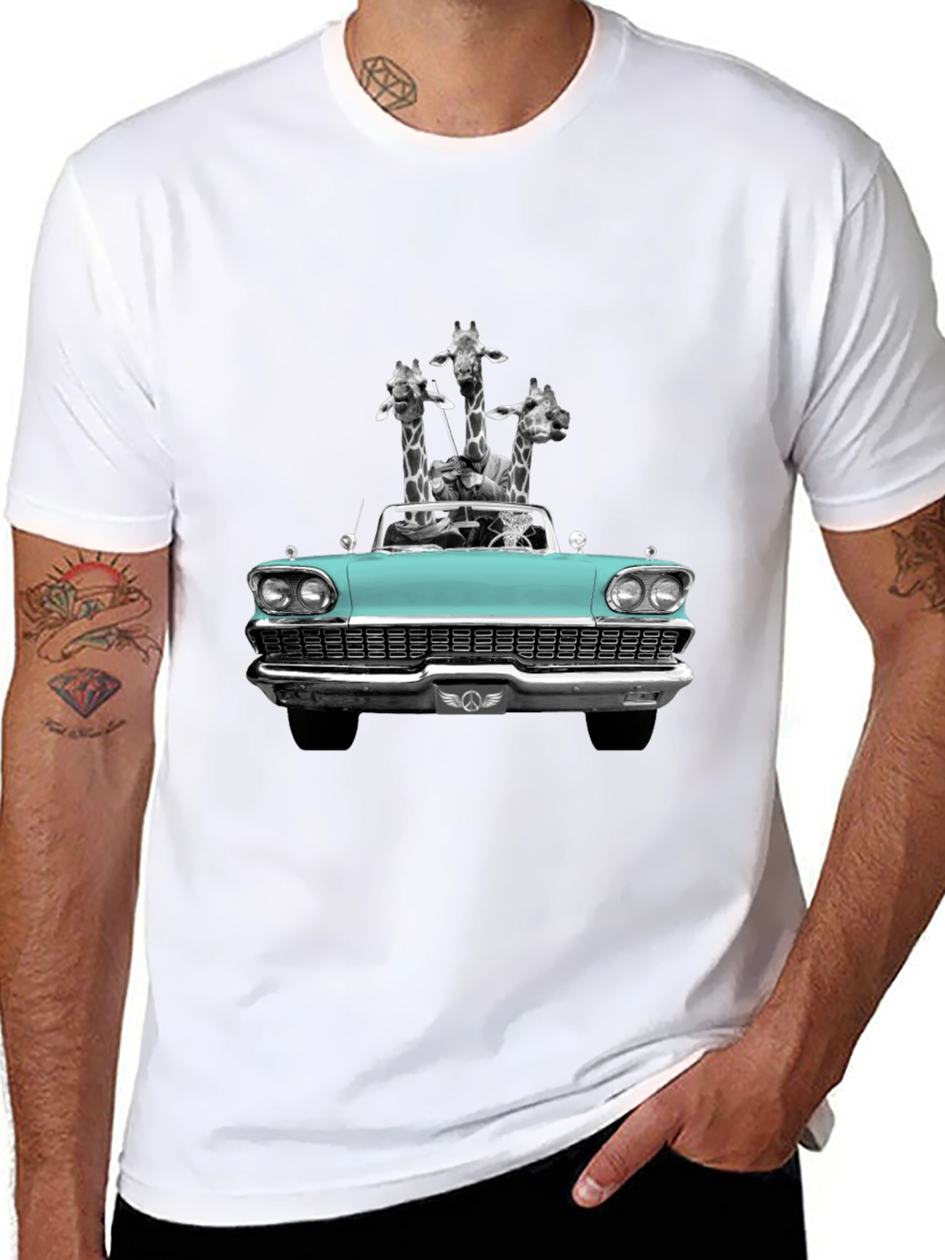 Giraffe Car T-Shirt - Quirky Graphic Tee