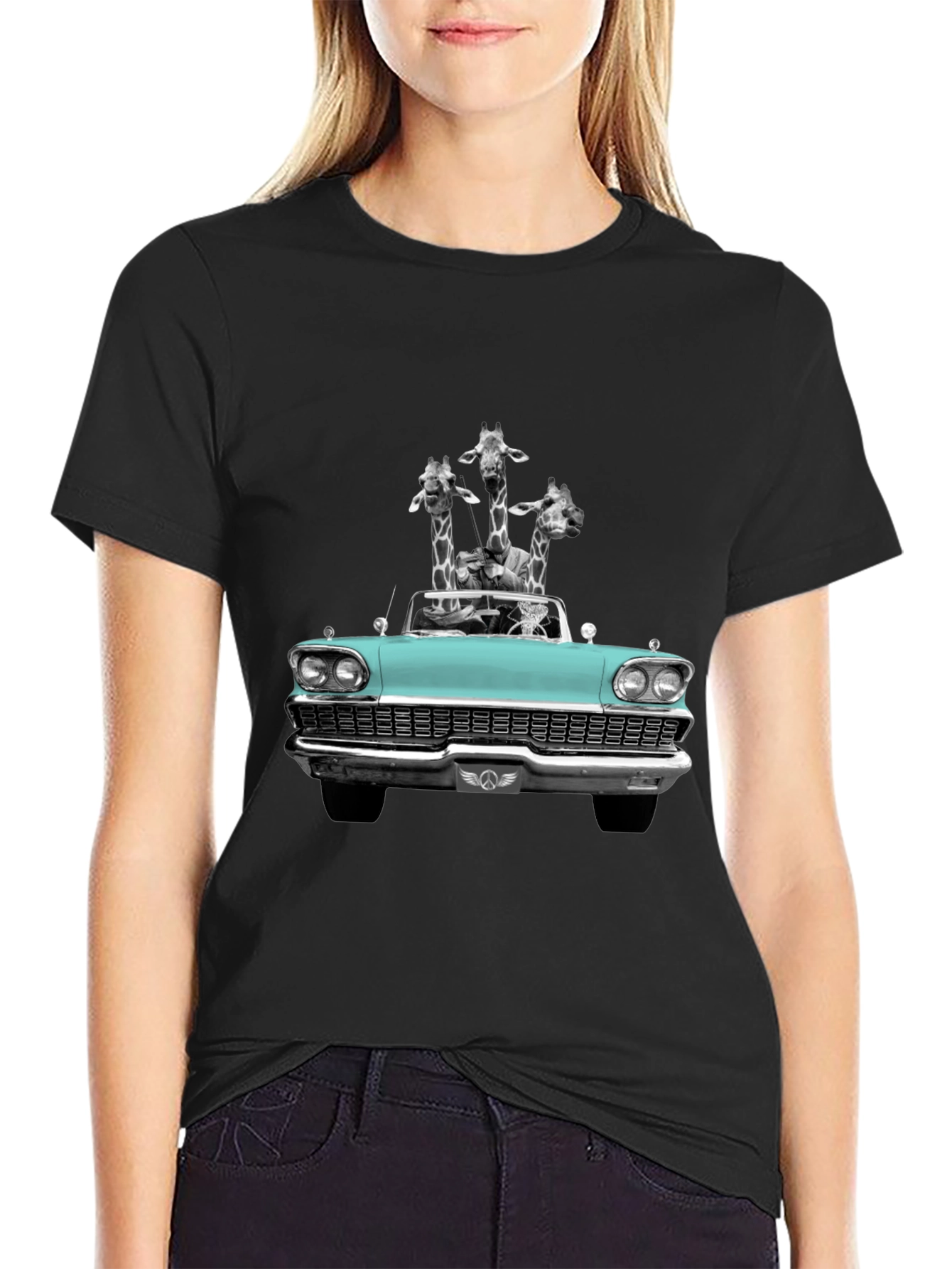 Giraffe Car T-Shirt - Quirky Graphic Tee
