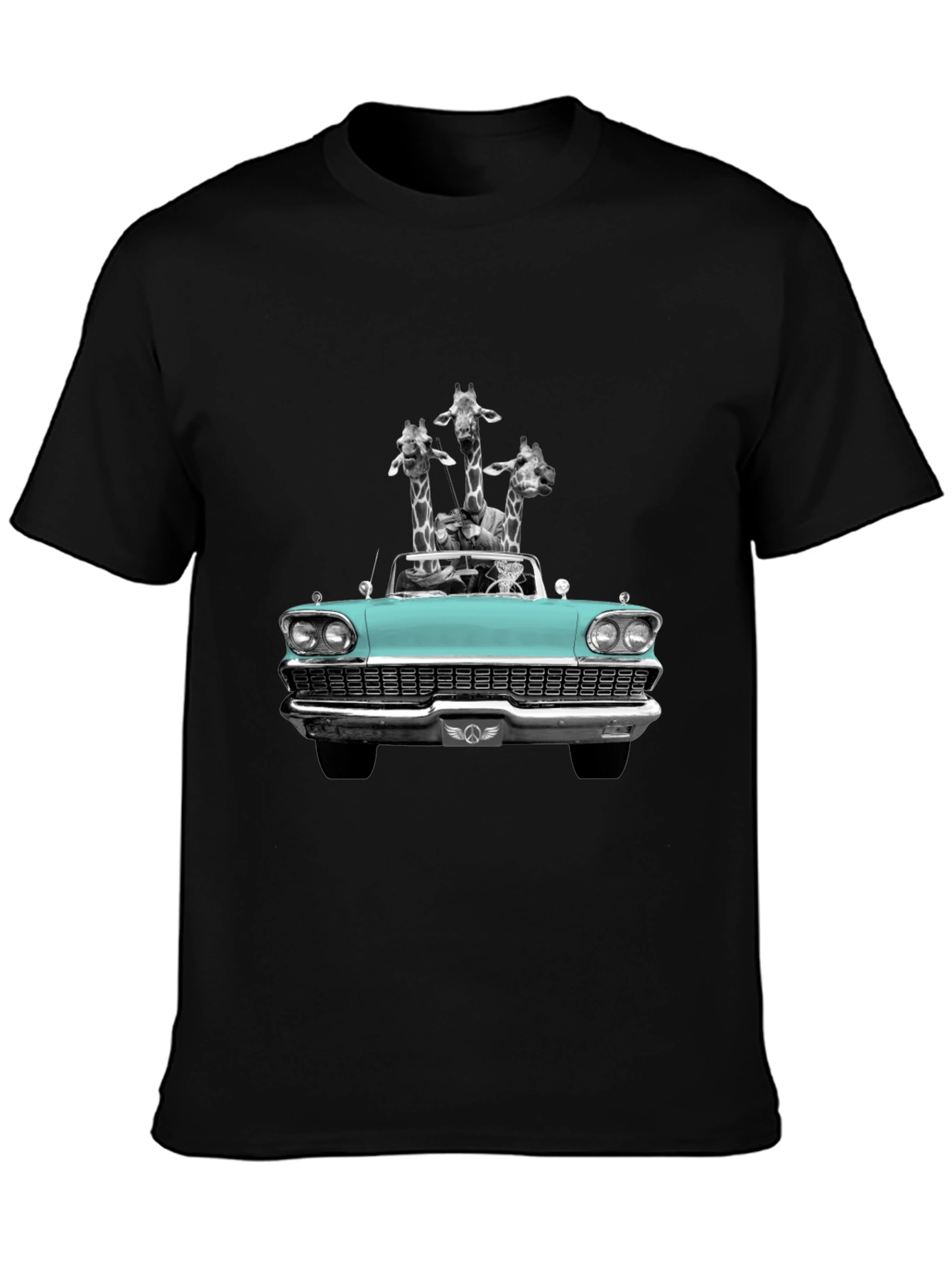 Giraffe Car T-Shirt - Quirky Graphic Tee