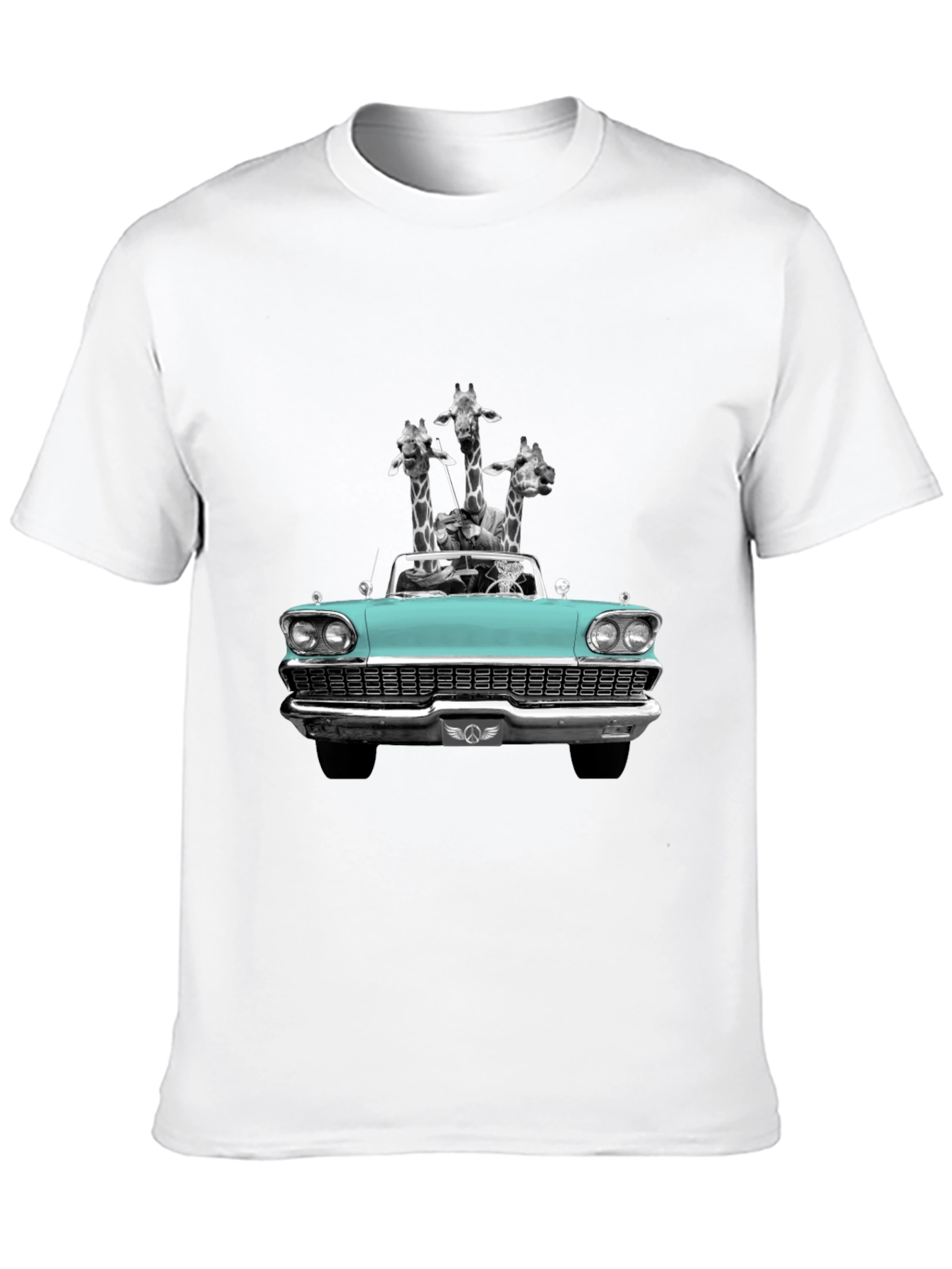 Giraffe Car T-Shirt - Quirky Graphic Tee