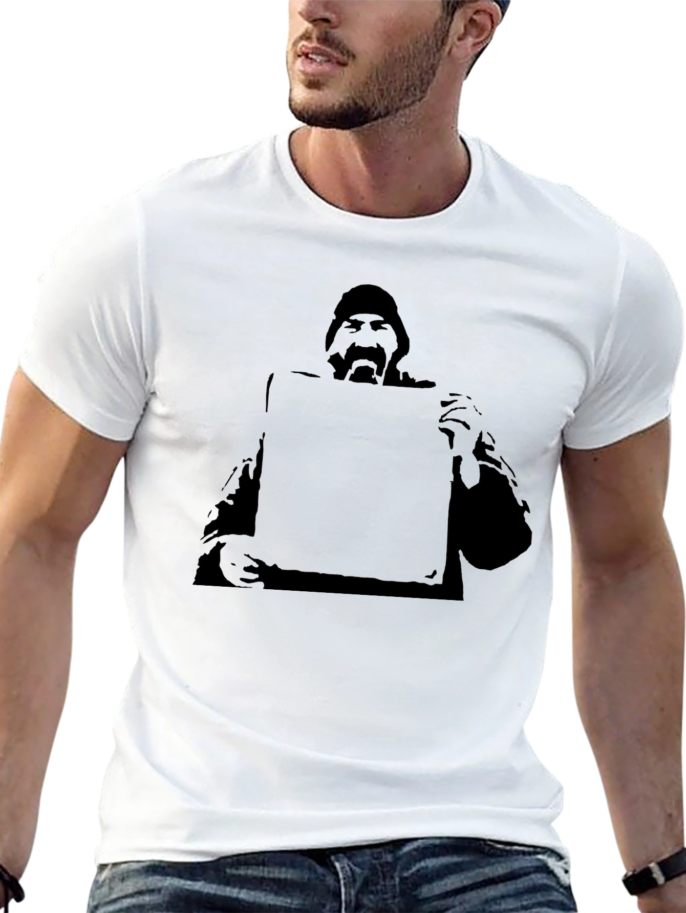 Graphic Tee - Man Holding Sign Black T-Shirt