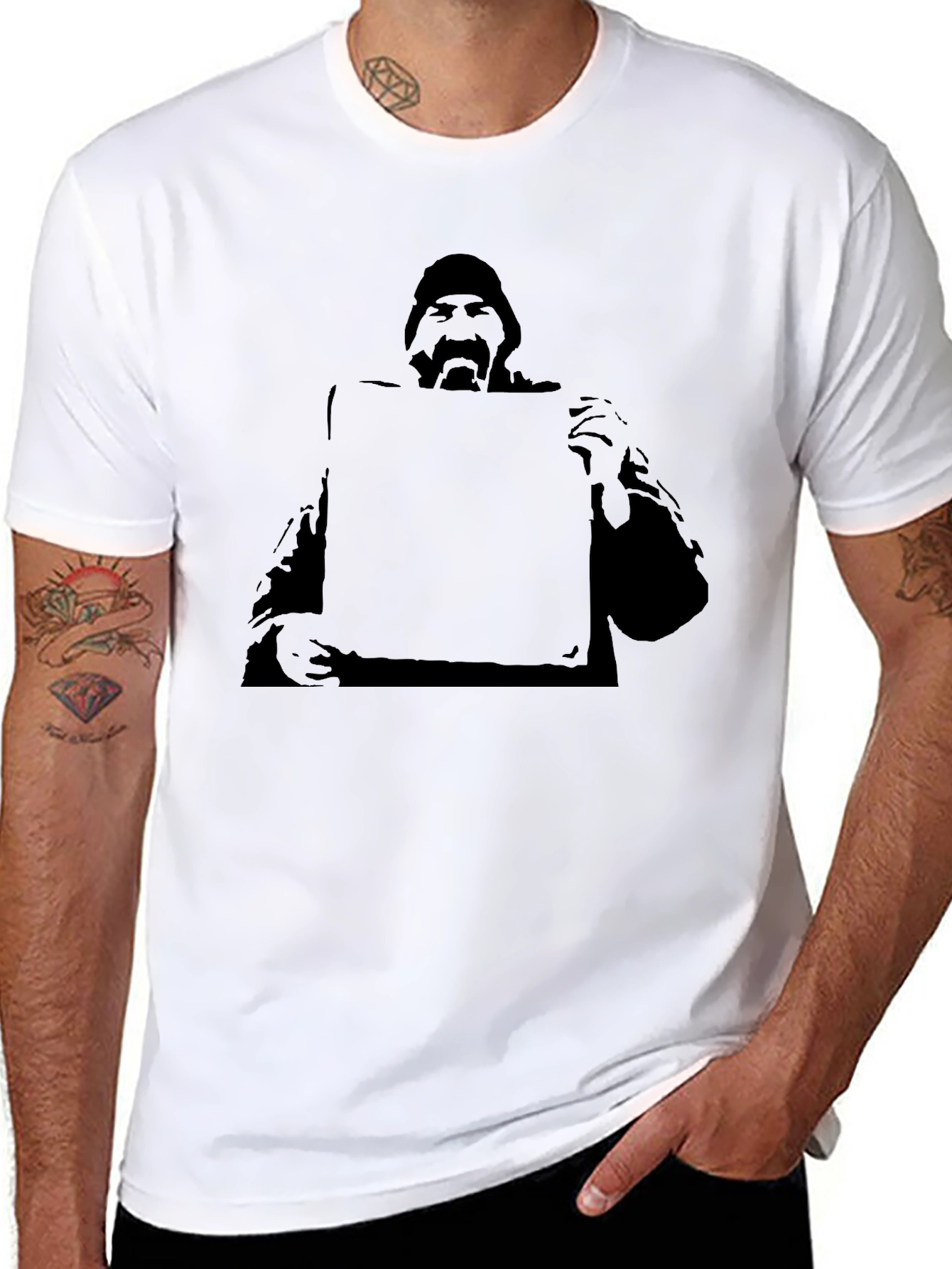 Graphic Tee - Man Holding Sign Black T-Shirt