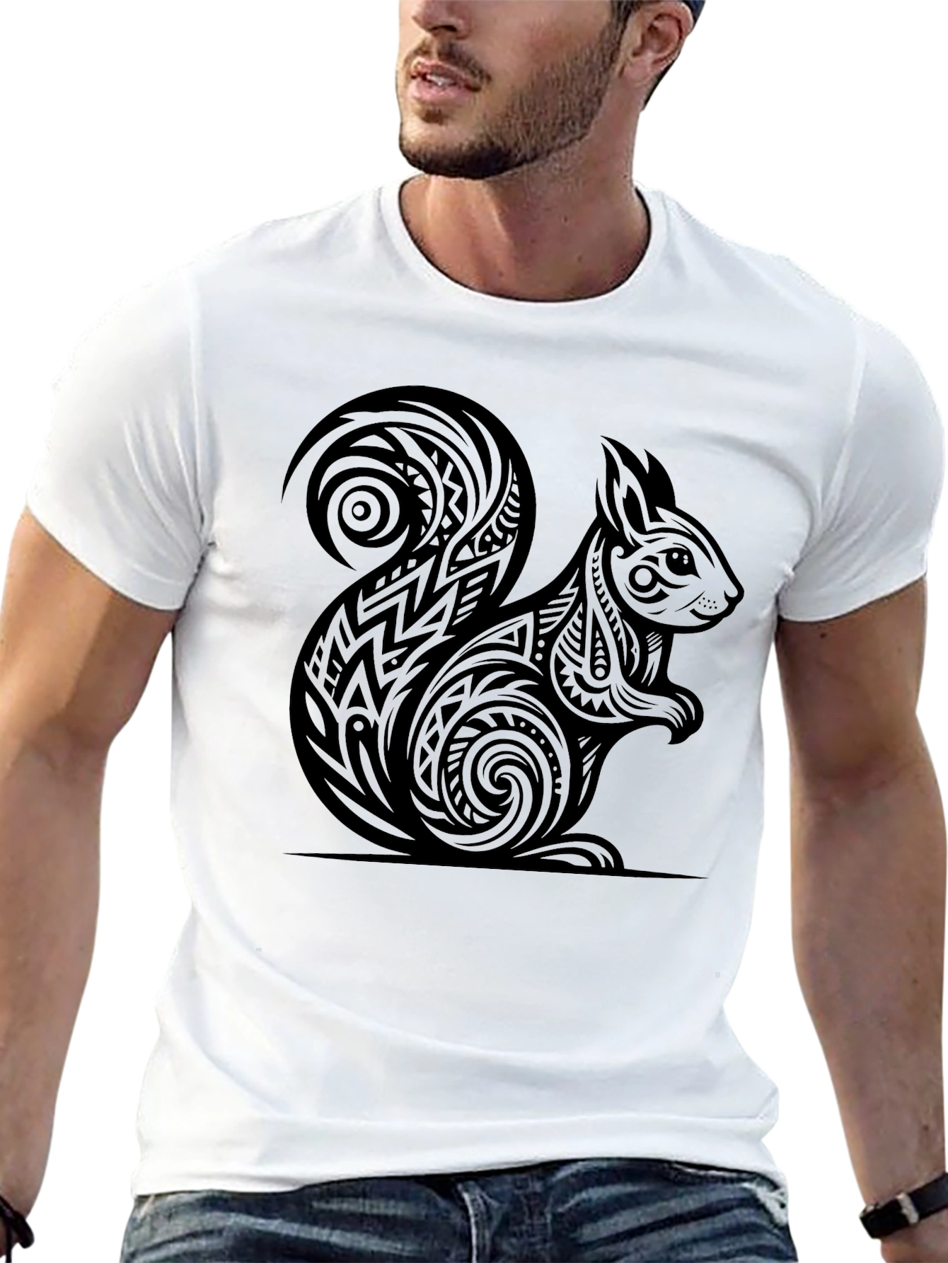 Tribal Squirrel Graphic Tee - Black