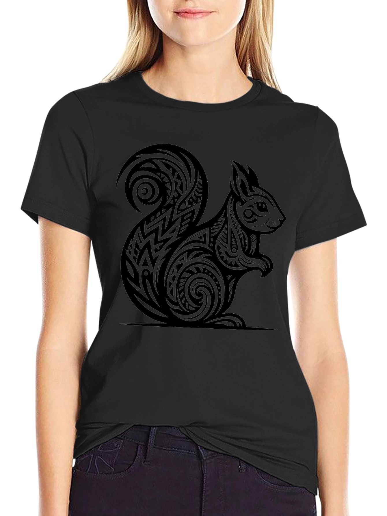 Tribal Squirrel Graphic Tee - Black