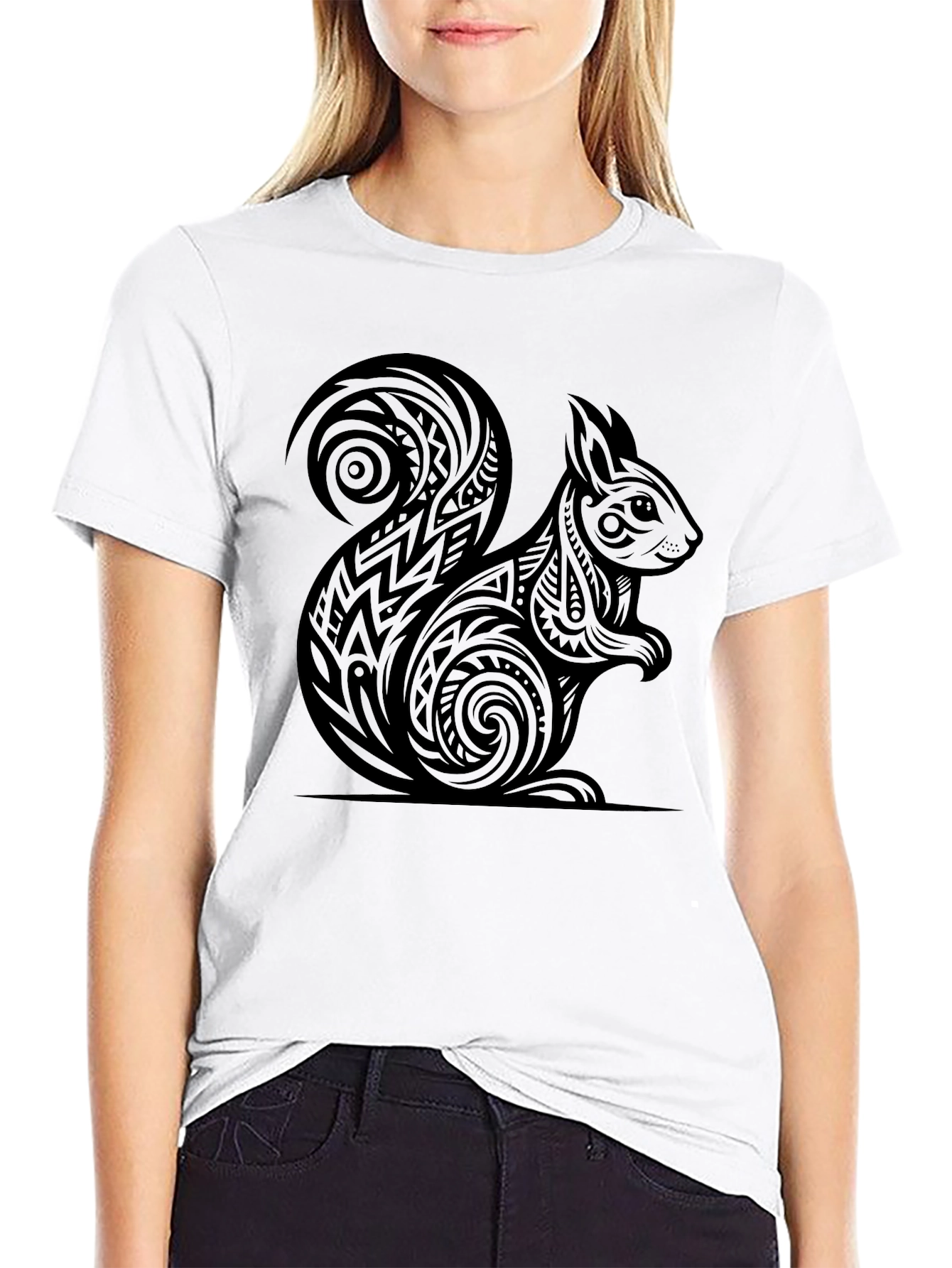Tribal Squirrel Graphic Tee - Black